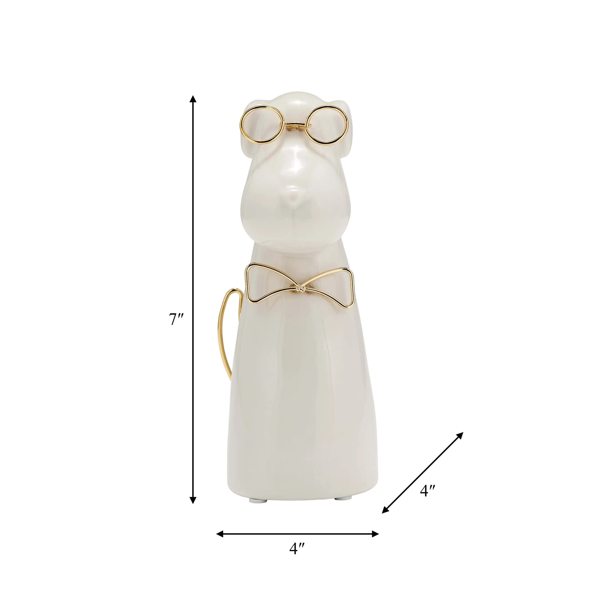 Cer 7"h, Puppy With Gold Glasses And Bowtie, Wht - Image 9