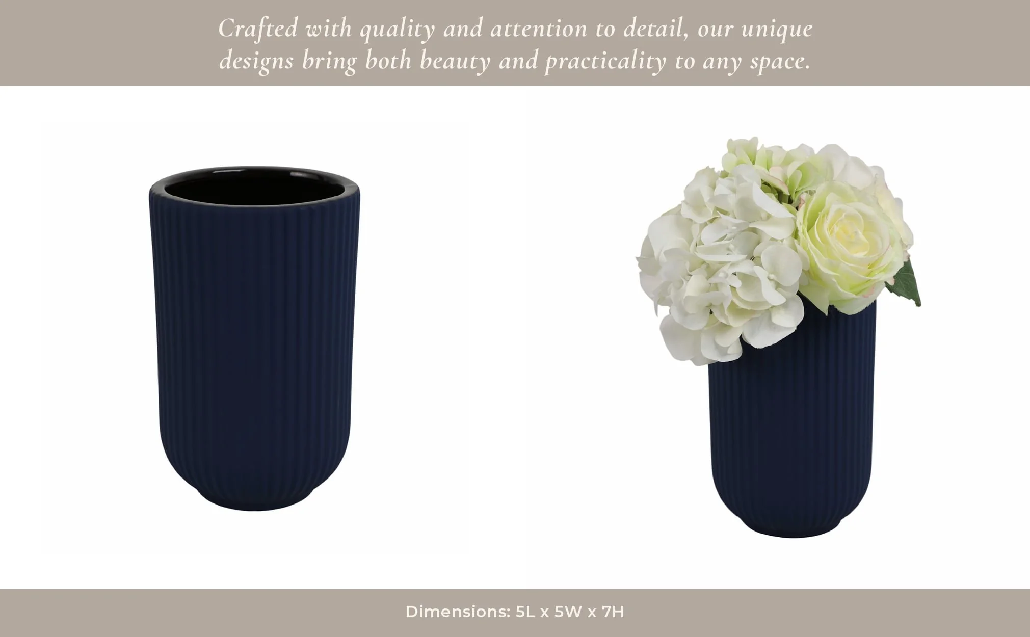 Cer, 7"h Ridged Vase, Navy - Image 12