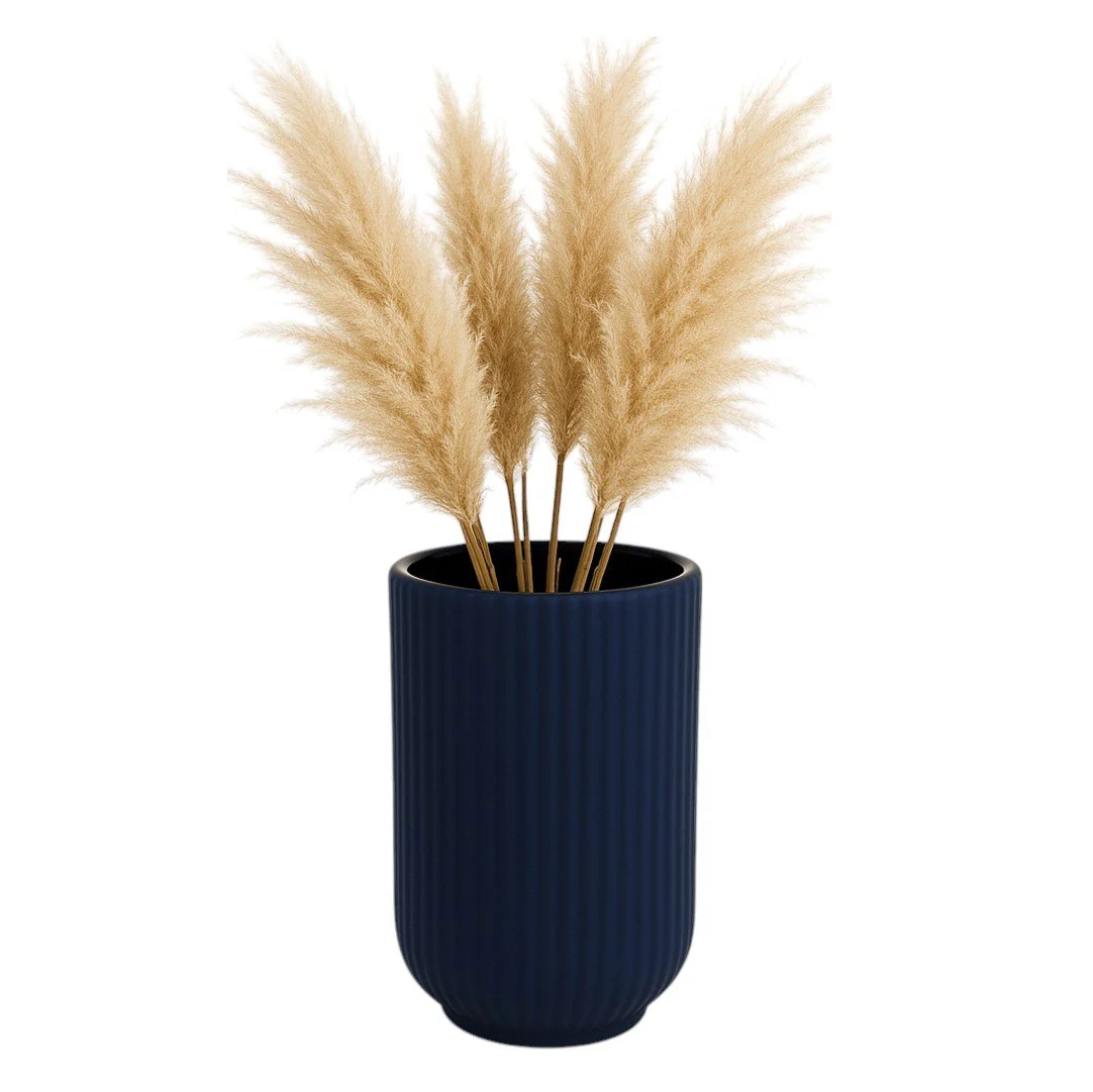 Cer, 7"h Ridged Vase, Navy - Image 2