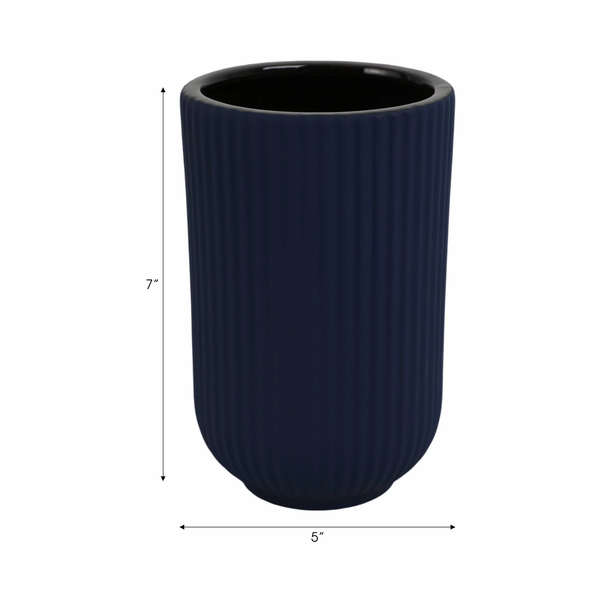 Cer, 7"h Ridged Vase, Navy - Image 8