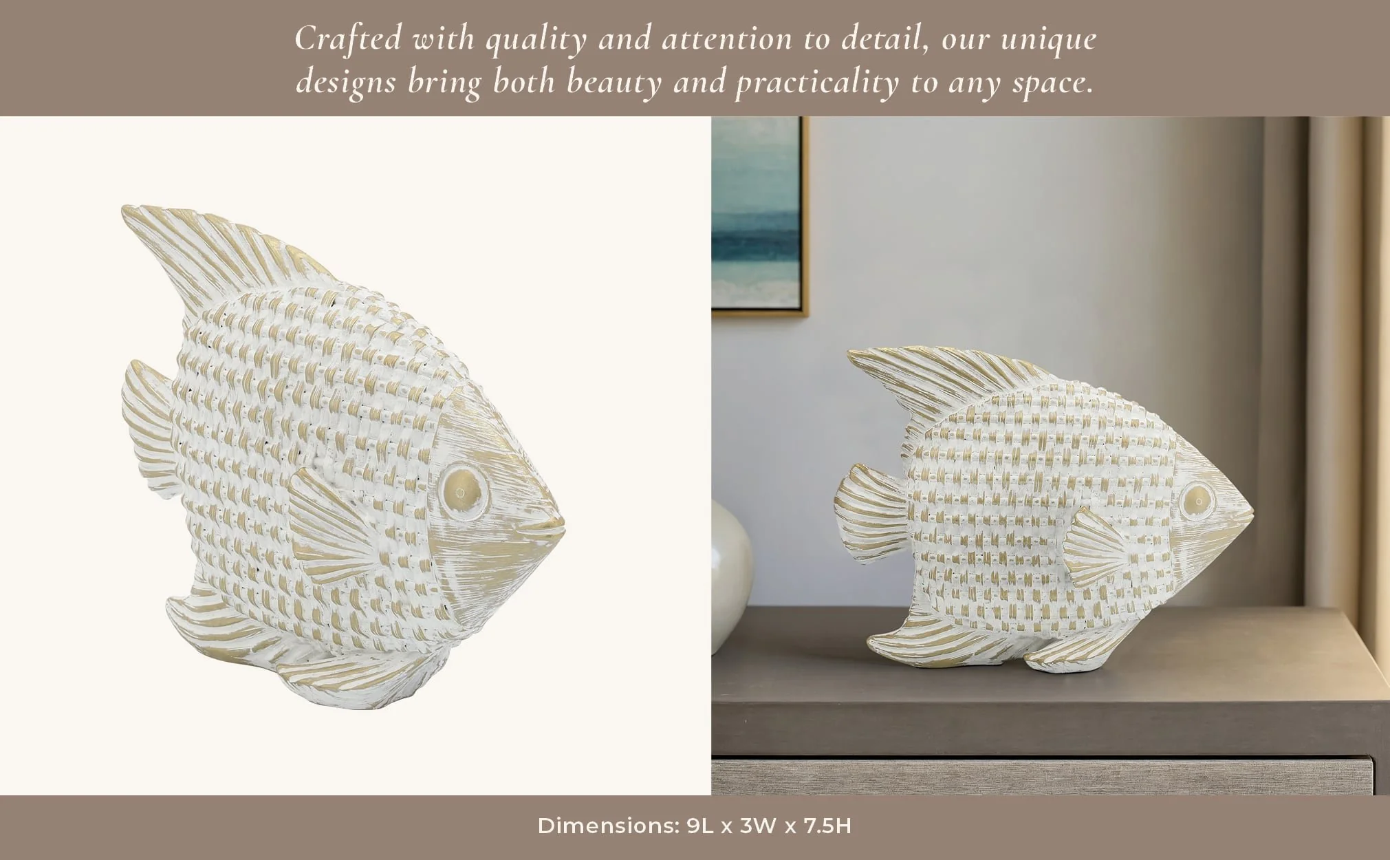 Cer,7"h,standing Fish Deco,wht/gld - Image 12