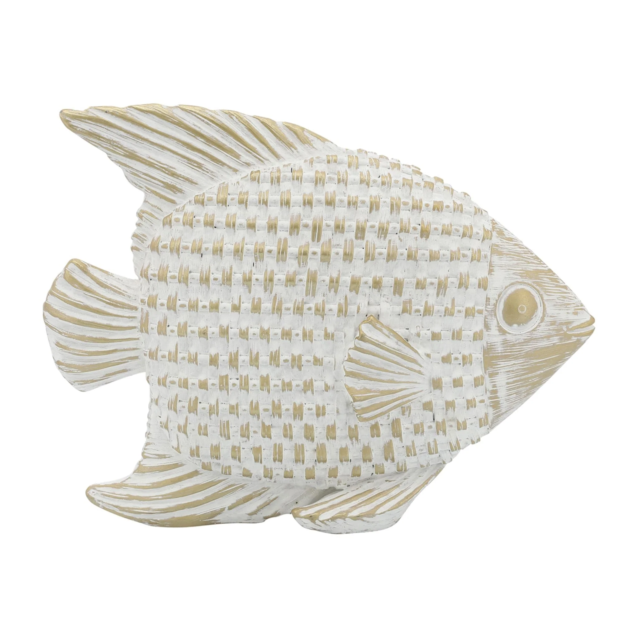 Cer,7"h,standing Fish Deco,wht/gld - Image 2