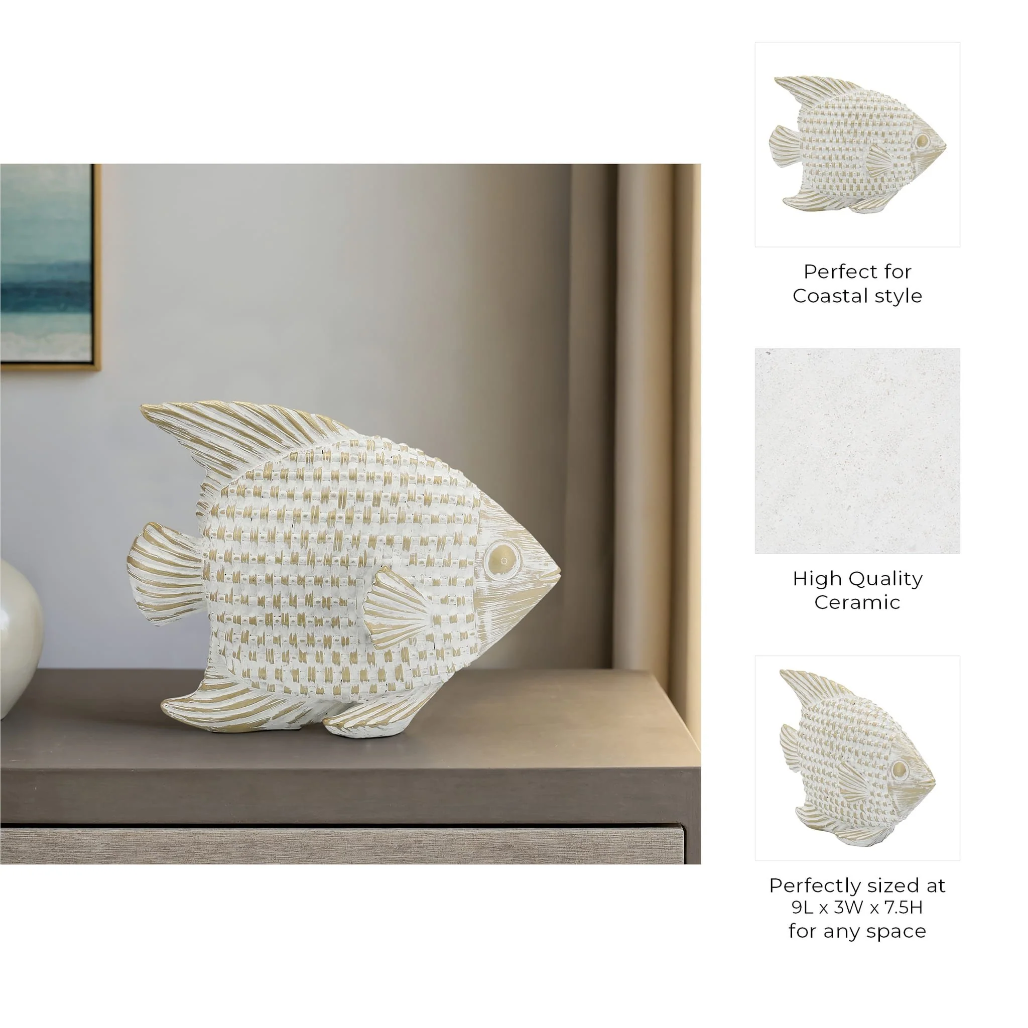 Cer,7"h,standing Fish Deco,wht/gld - Image 8