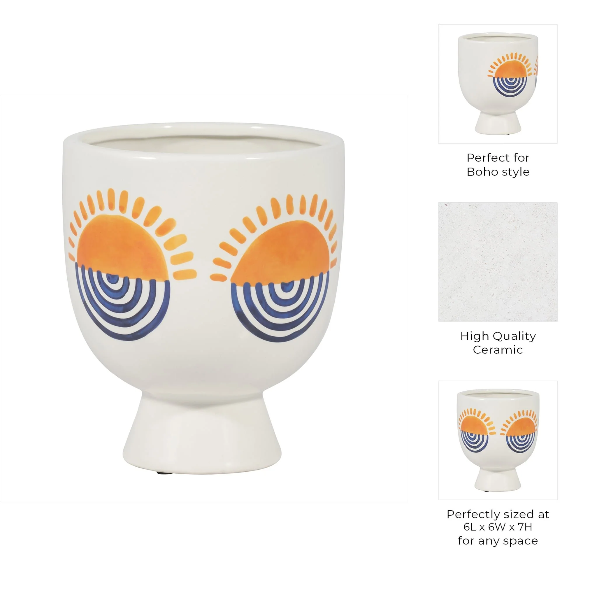 Cer, 7"h Sunrise Eyes Flower Vase, Wht/orange/blue - Image 7