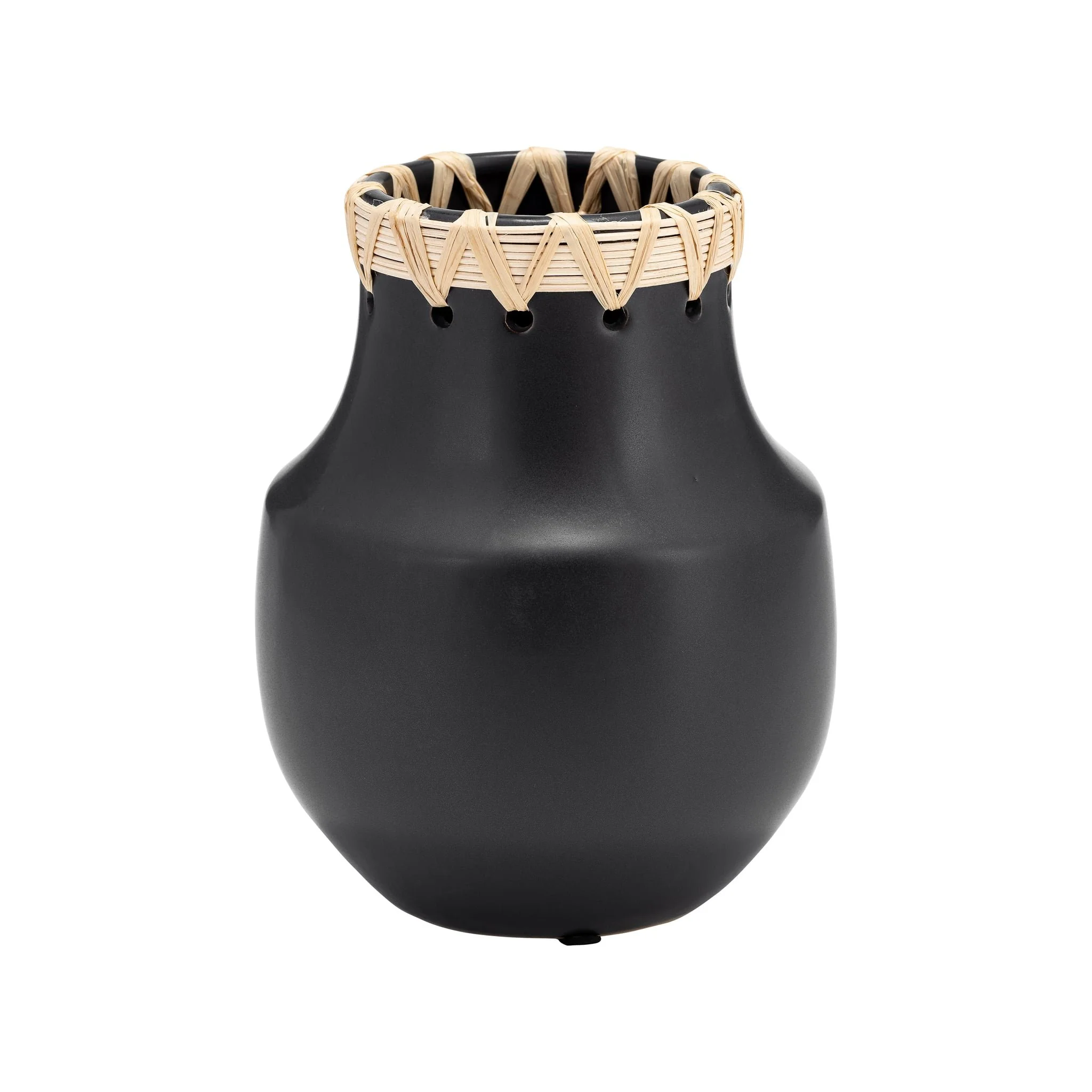 Cer, 7"h Vase W/ Weaving, Black - Image 3