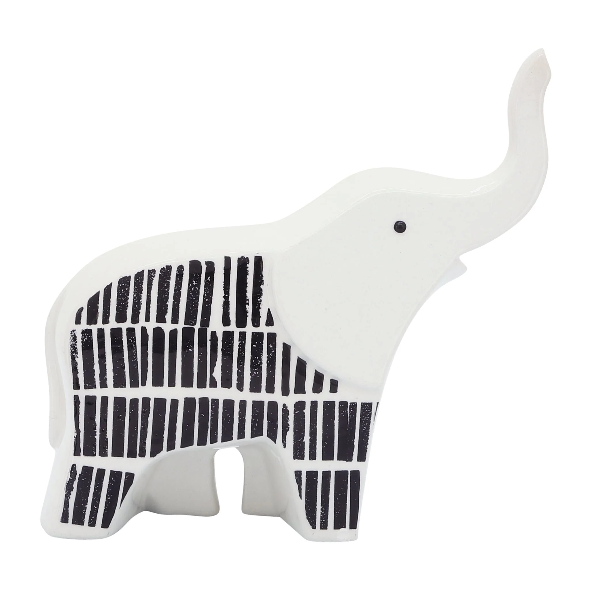 Cer, 7"l Elephant Trunk Up, Black/white - Image 2