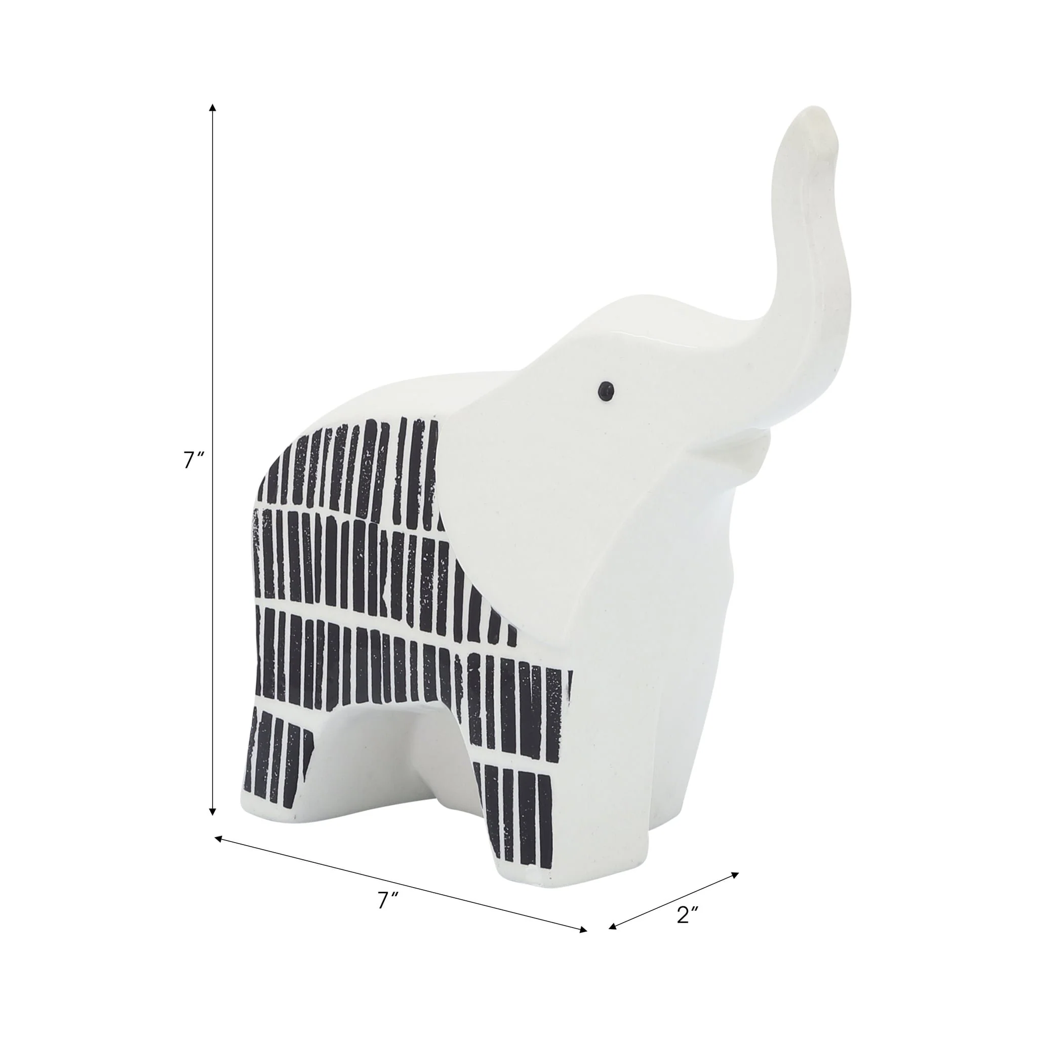Cer, 7"l Elephant Trunk Up, Black/white - Image 6