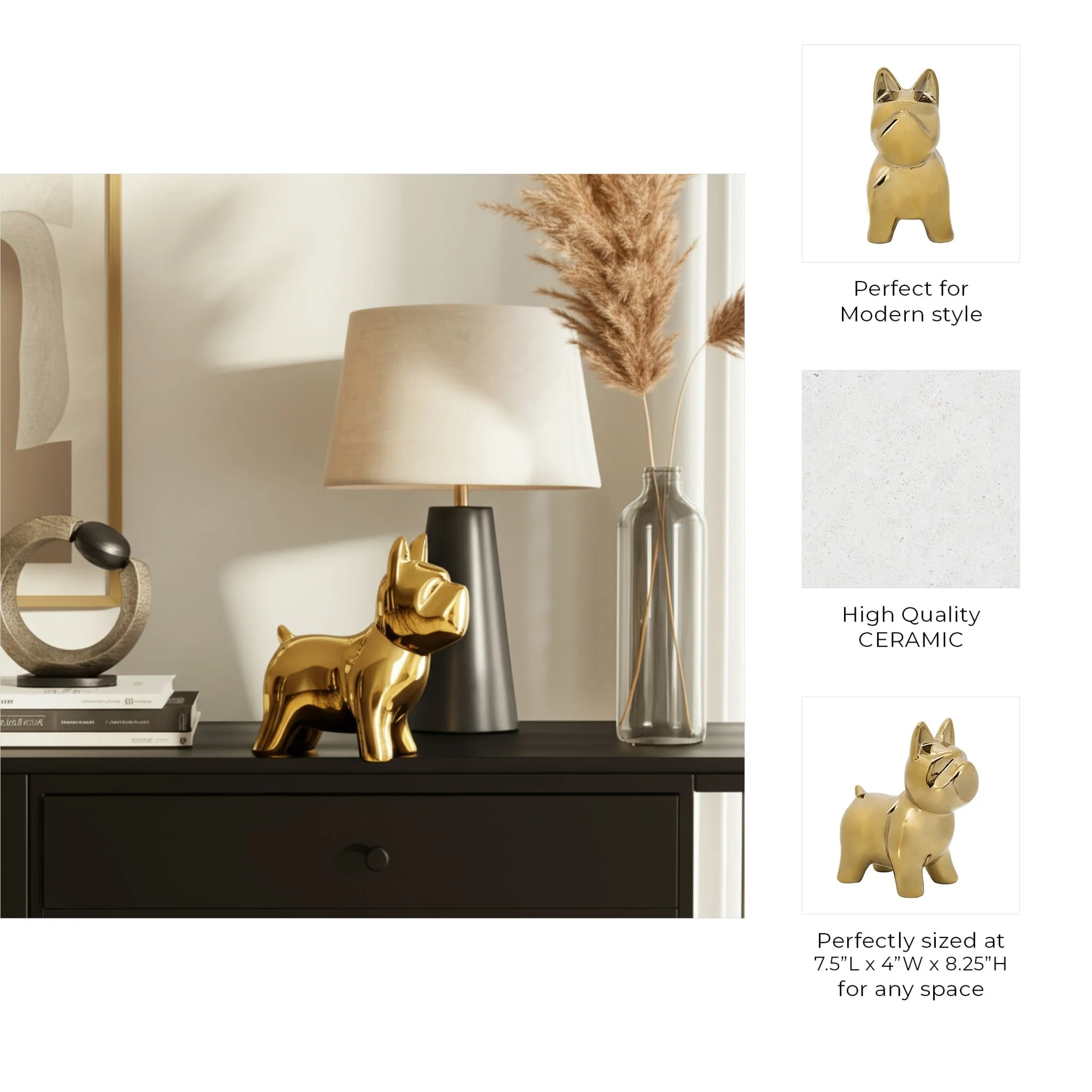 Cer, 8" Dog Table Deco, Gold - Image 6