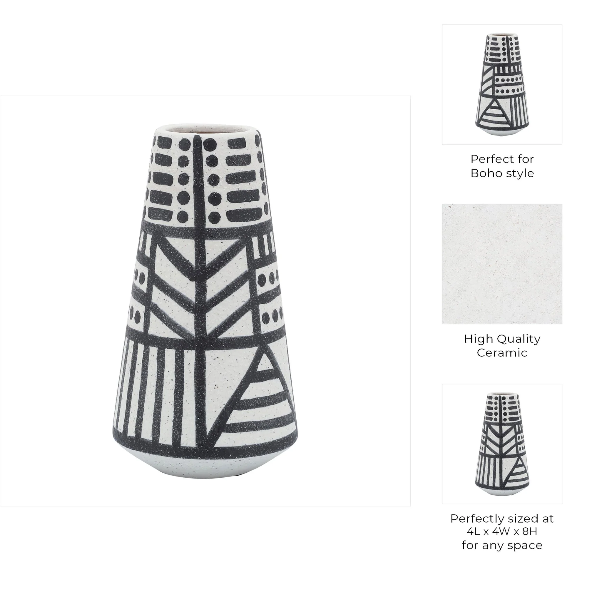 Cer, 8" Eclectic Vase, Black/white - Image 9