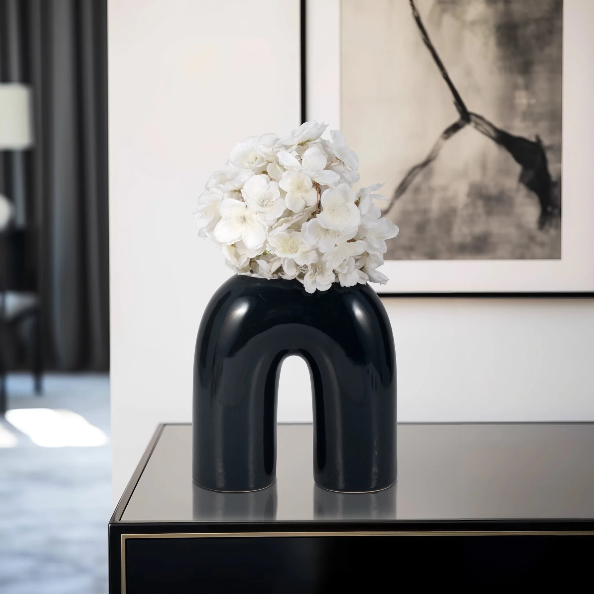 Cer, 8" Horseshoe Vase, Navy Blue - Image 10