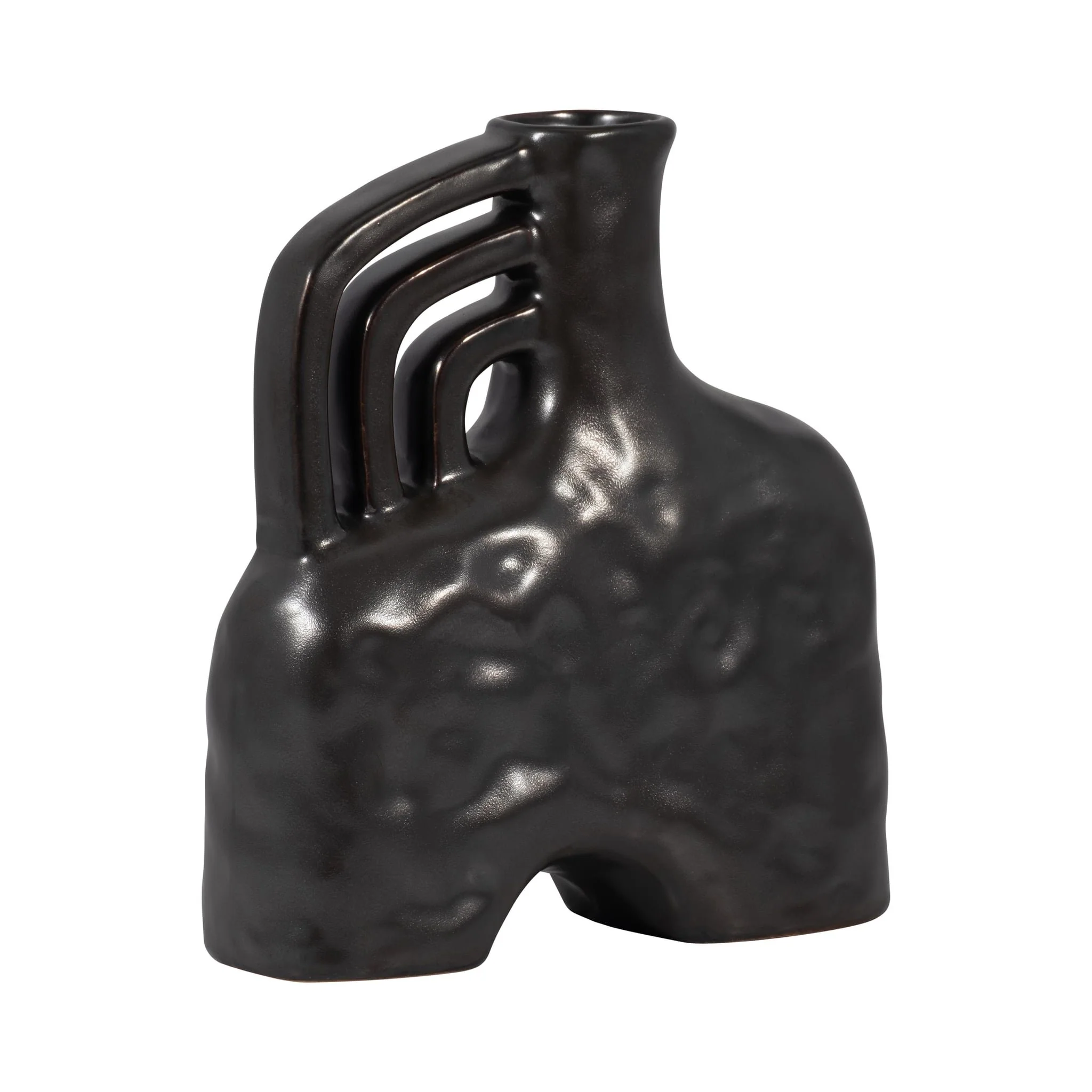 Cer, 8" Metallic Triple Handle Vase, Black - Image 2