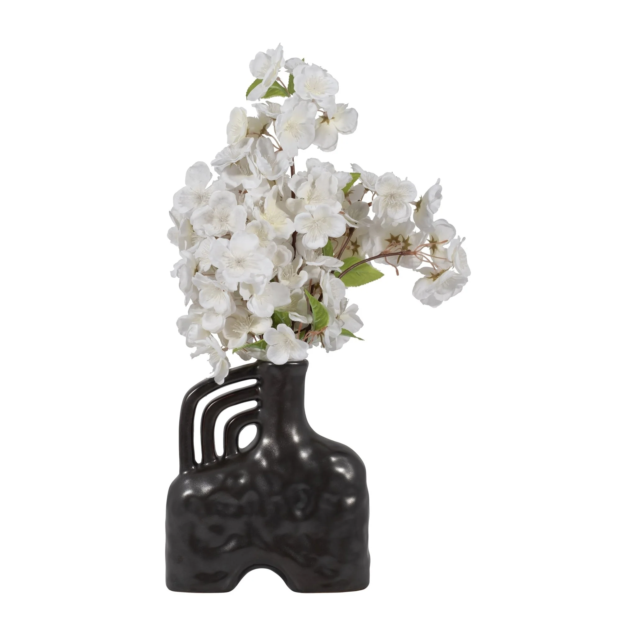 Cer, 8" Metallic Triple Handle Vase, Black - Image 4
