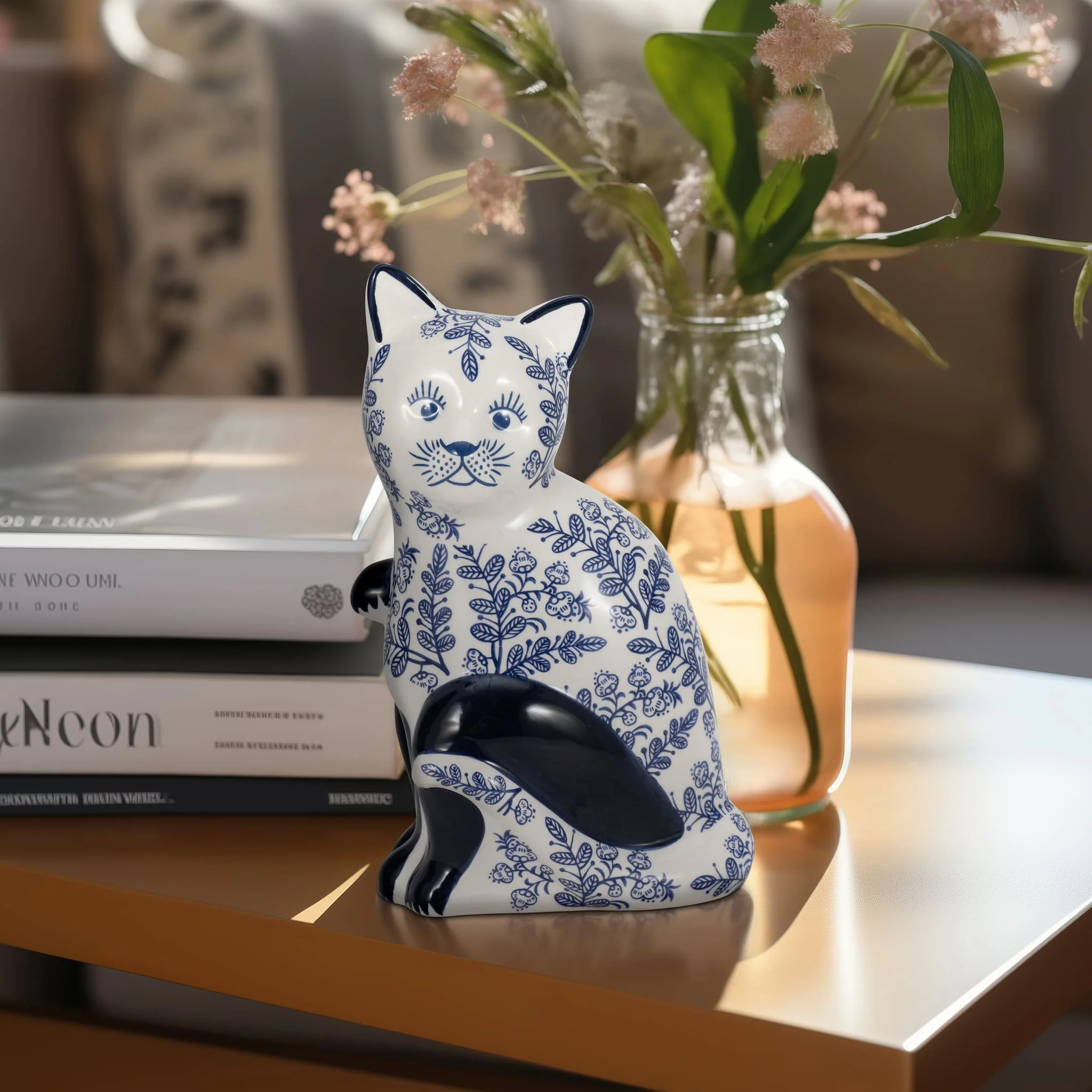 Cer, 8" Sitting Chinoiserie Cat, Blue/white - Image 11
