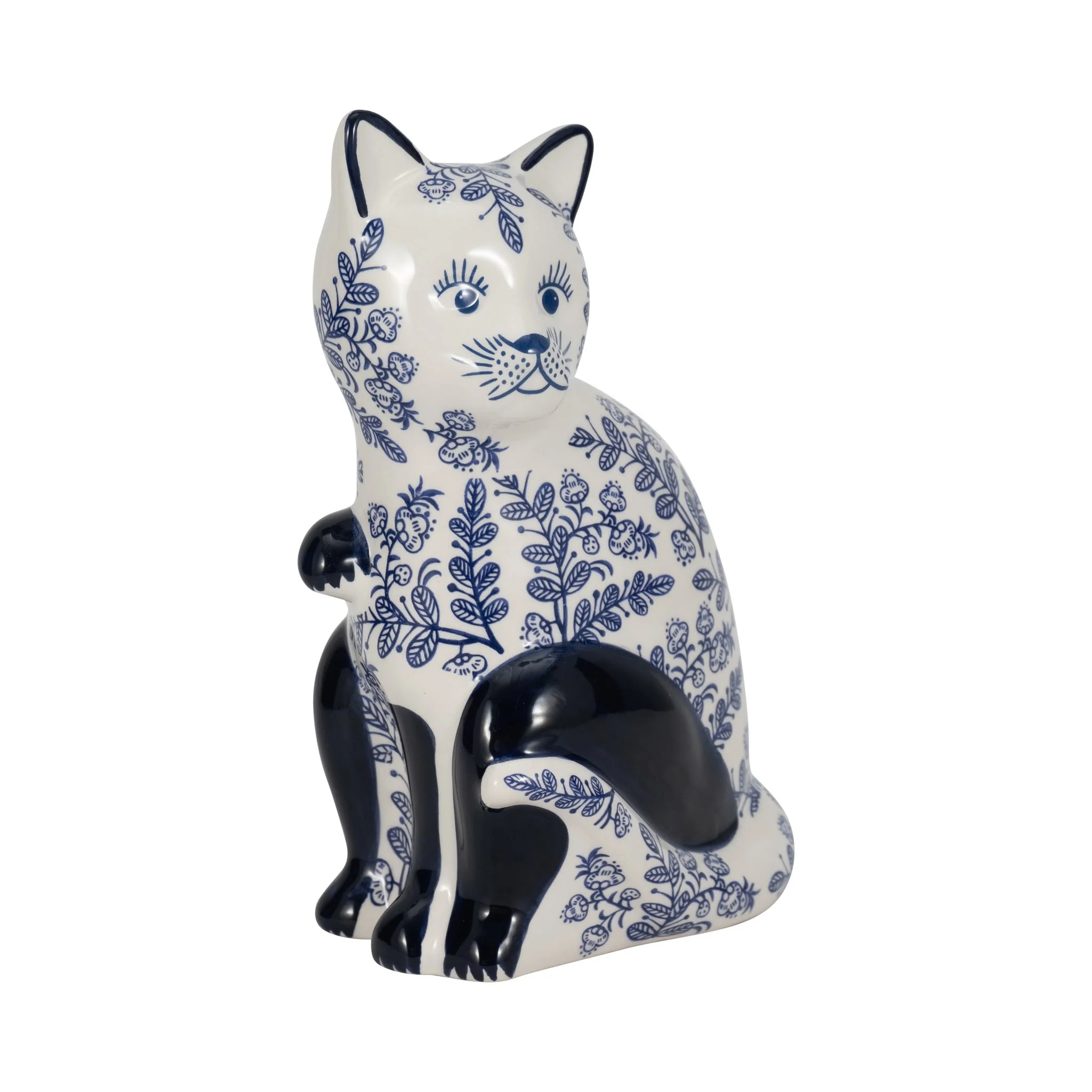 Cer, 8" Sitting Chinoiserie Cat, Blue/white - Image 2
