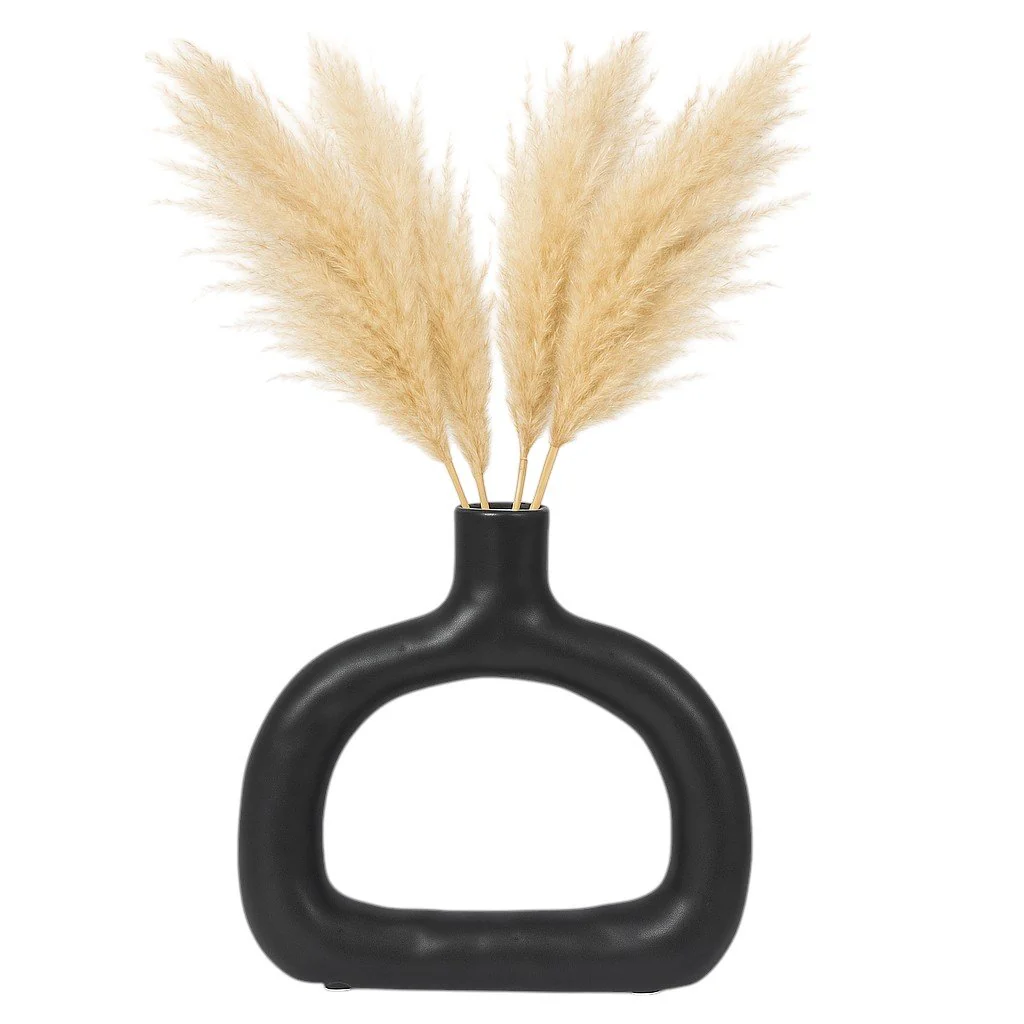 Cer 8" Textured Wide Cut-out Vase, Black - Image 2