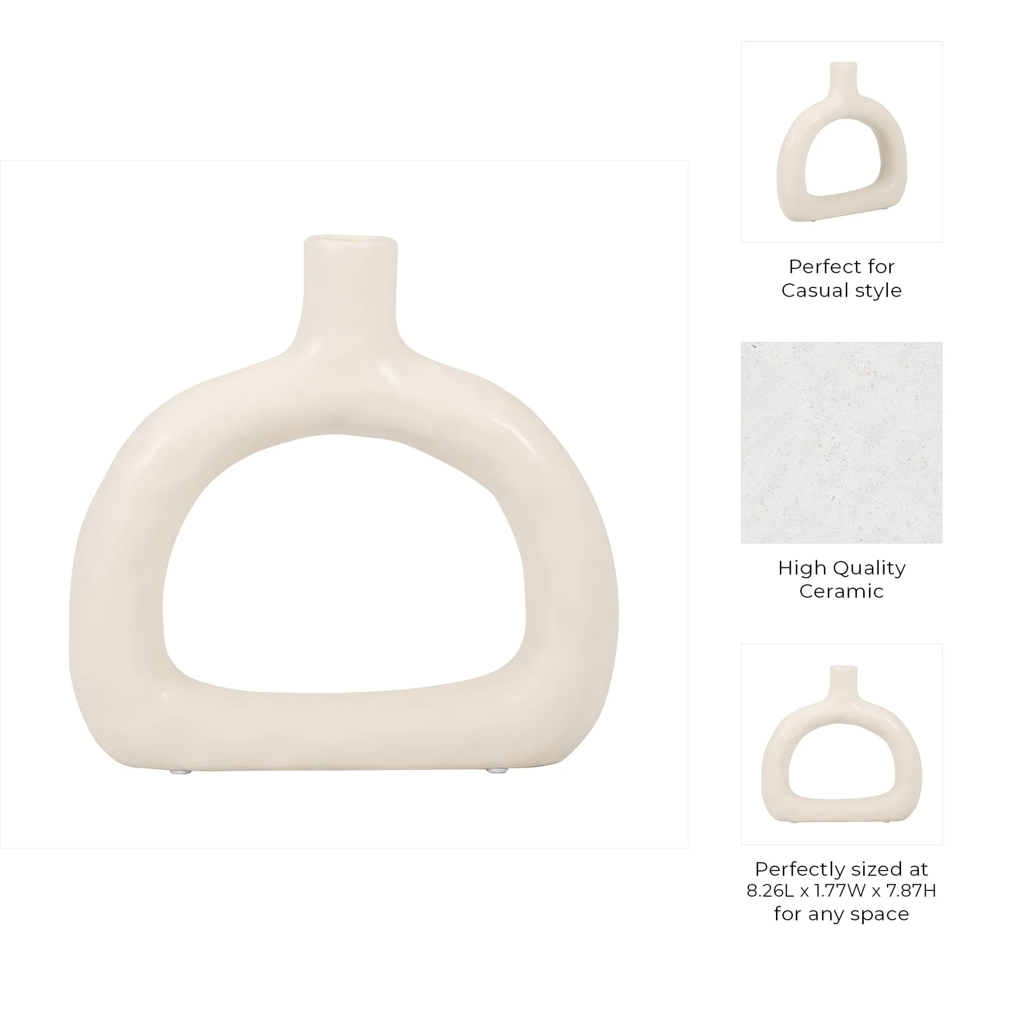 Cer 8" Textured Wide Cut-out Vase, Cotton - Image 9