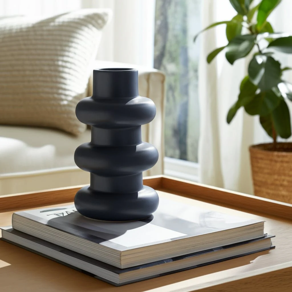 Cer, 8" Three Ribbed Vase, Navy - Image 12