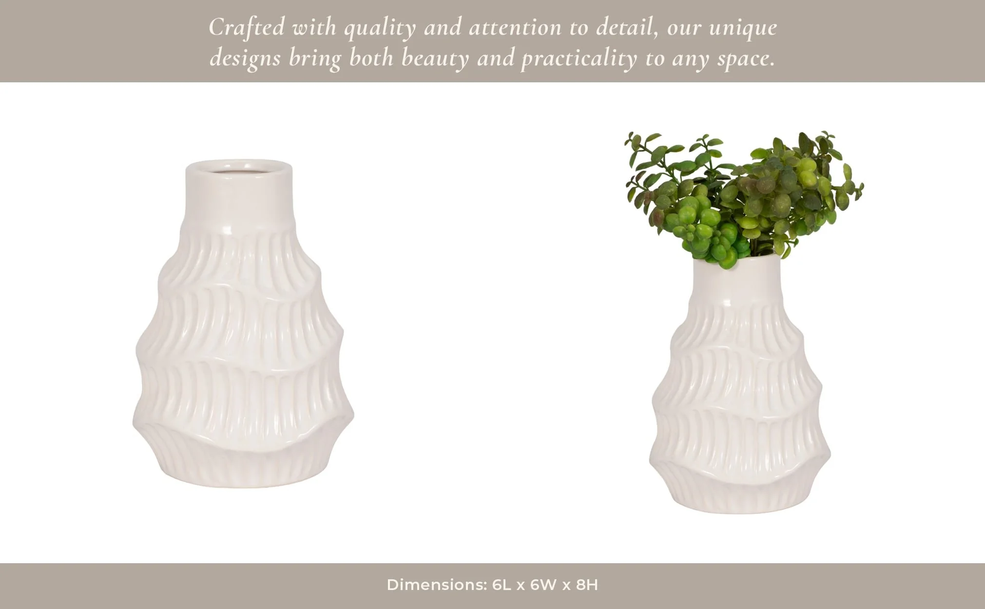 Cer, 8" Wavy Vase, White - Image 13