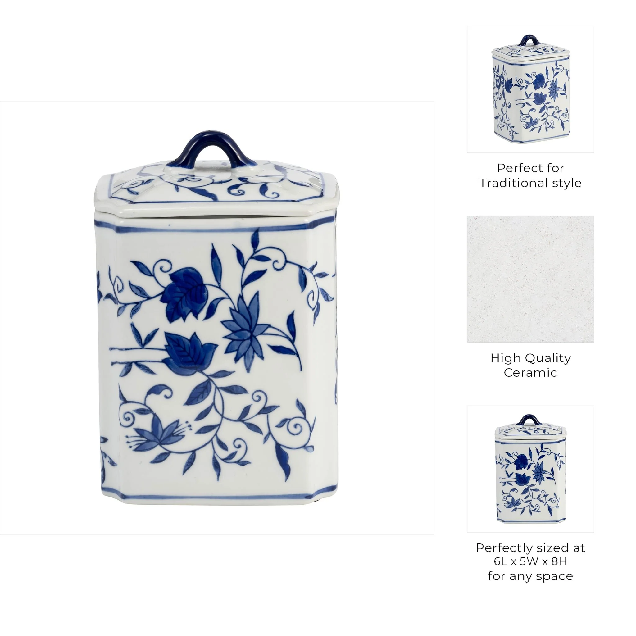 Cer, 8"h Box Jar W/ Lid, Blue - Image 9