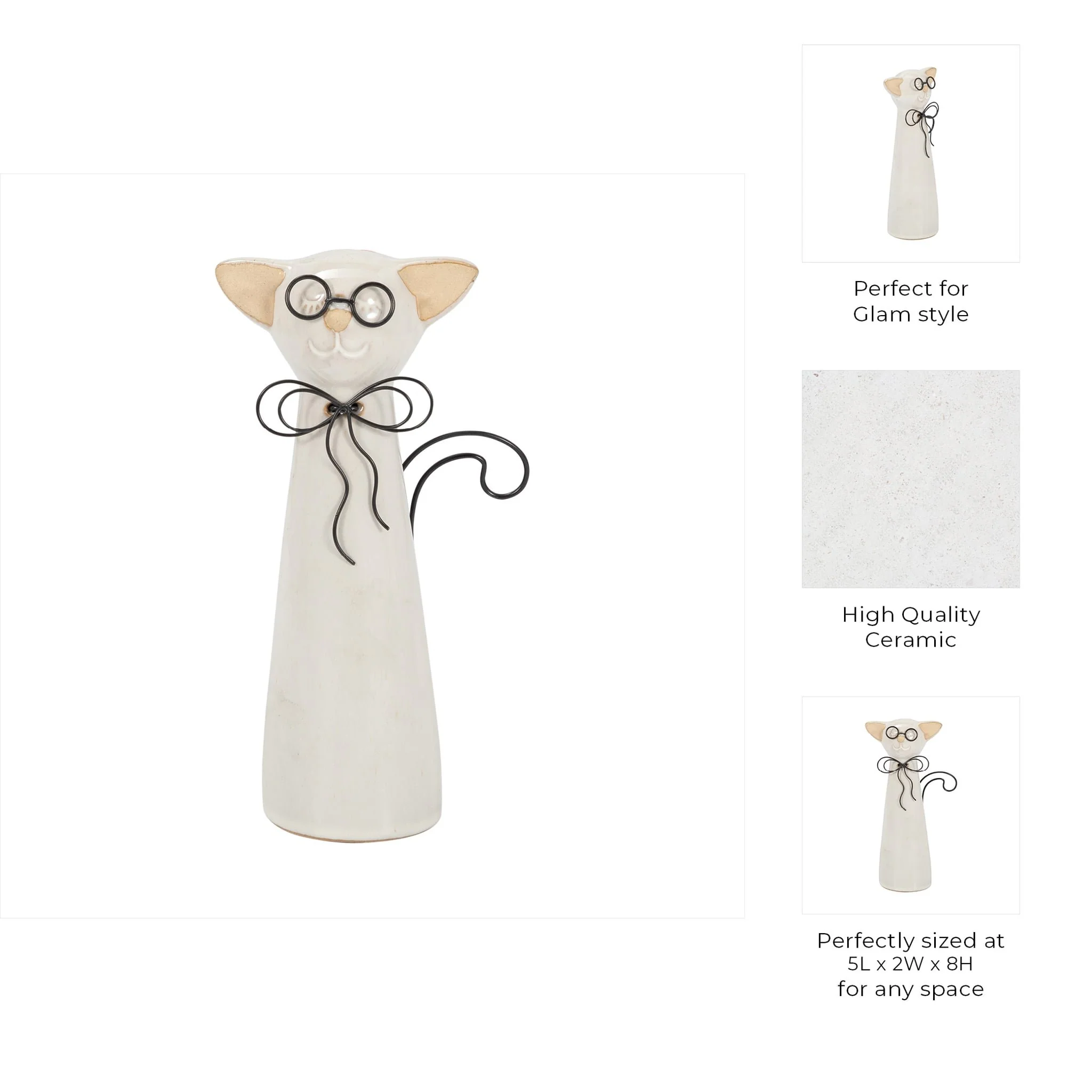 Cer, 8"h Cat W/ Glasses, Beige - Image 10