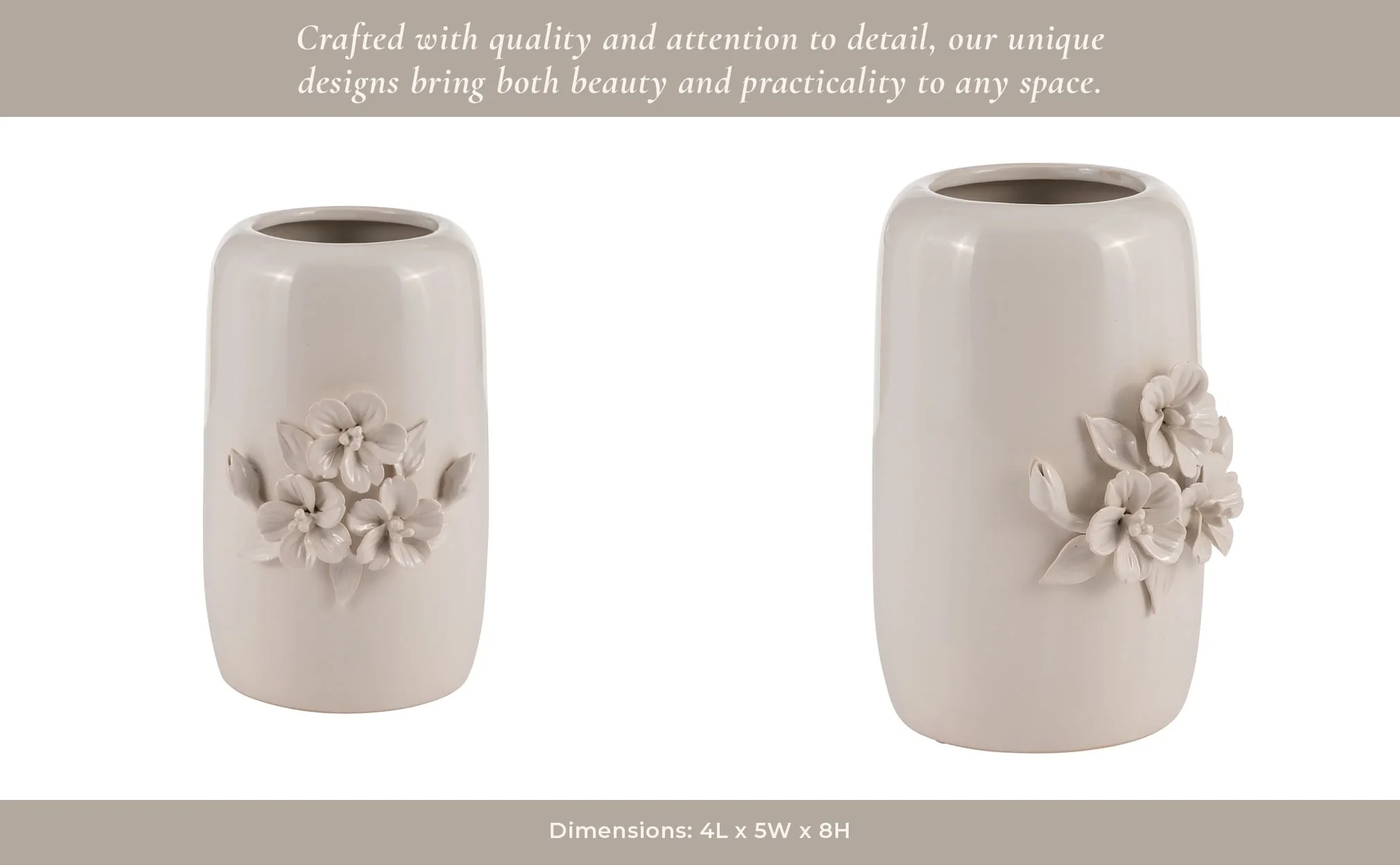 Cer, 8"h Flower Bunch Vase, Ivory - Image 13