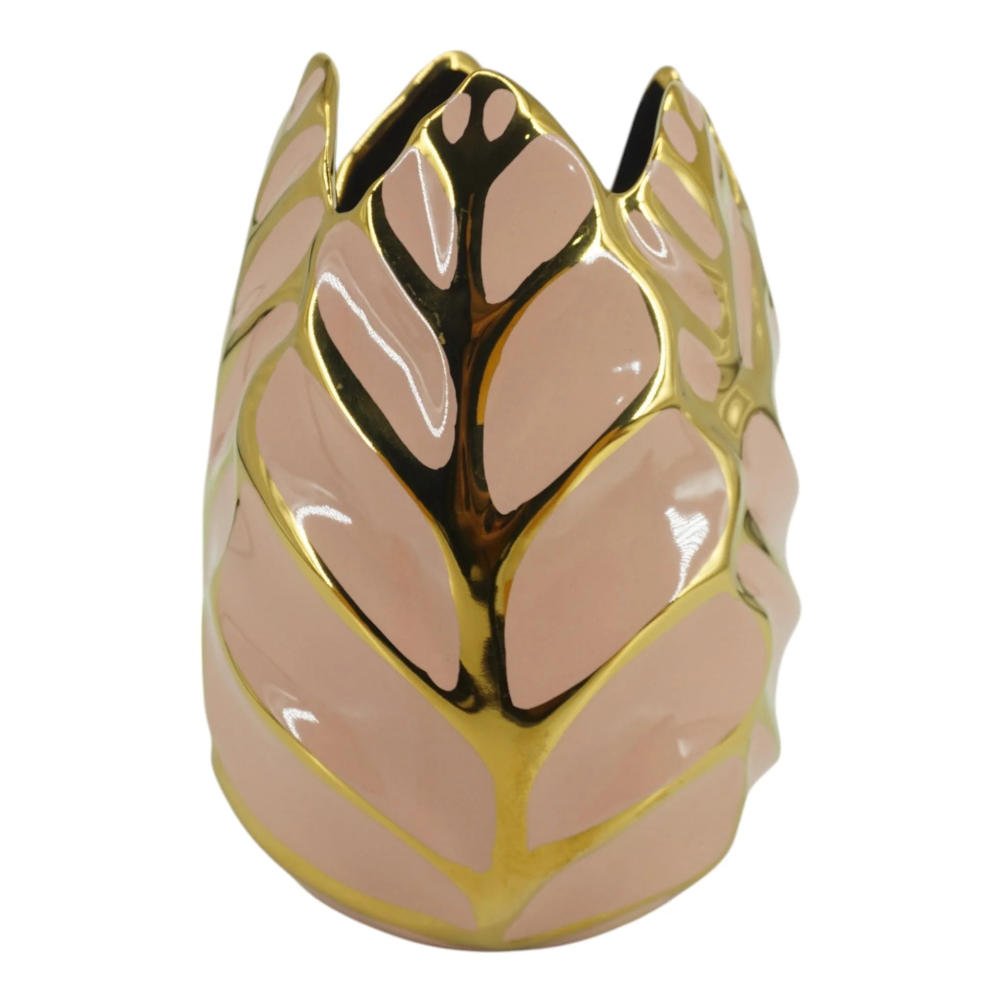 Cer, 8"h Leaf Vase, Blush/gold - Image 2