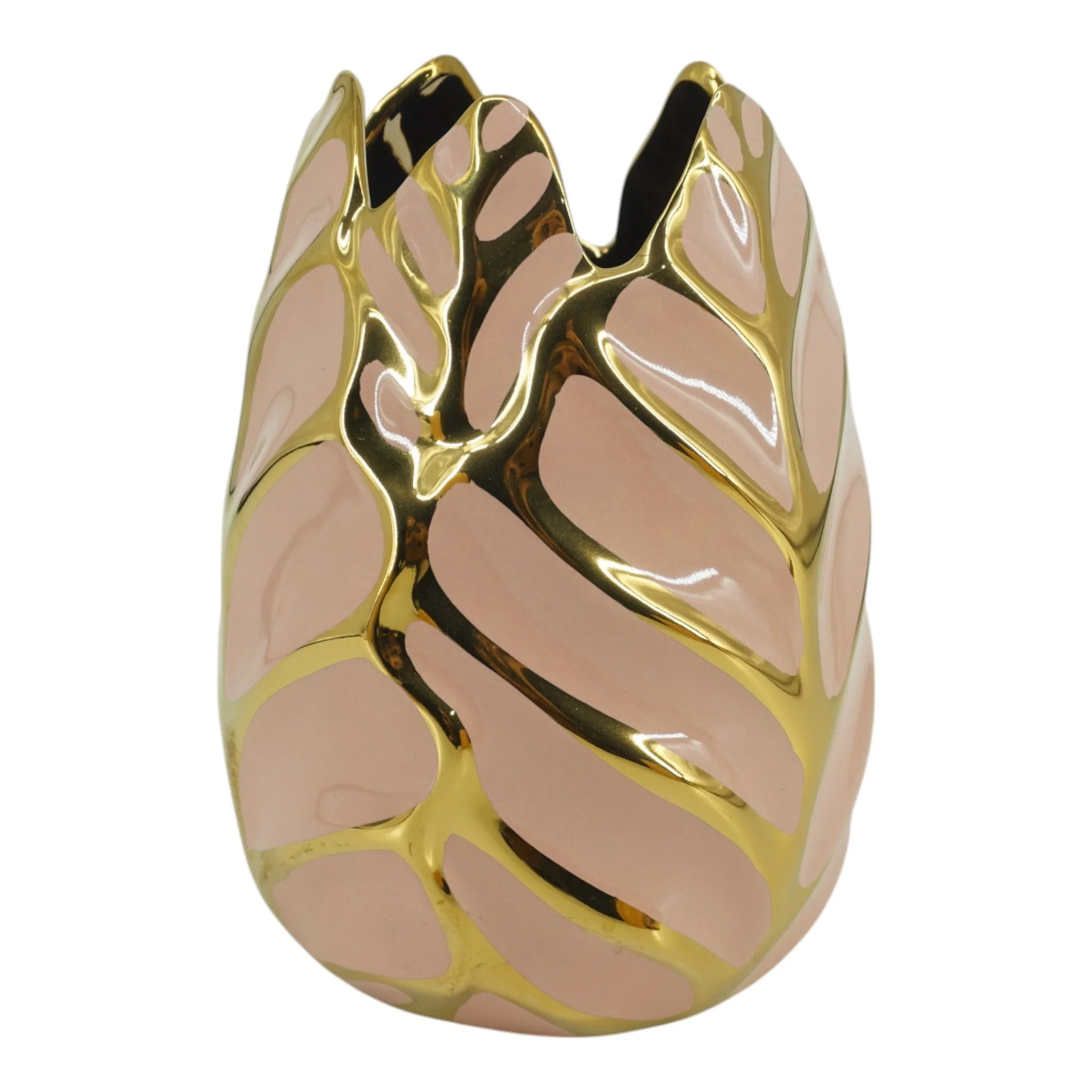 Cer, 8"h Leaf Vase, Blush/gold - Image 3