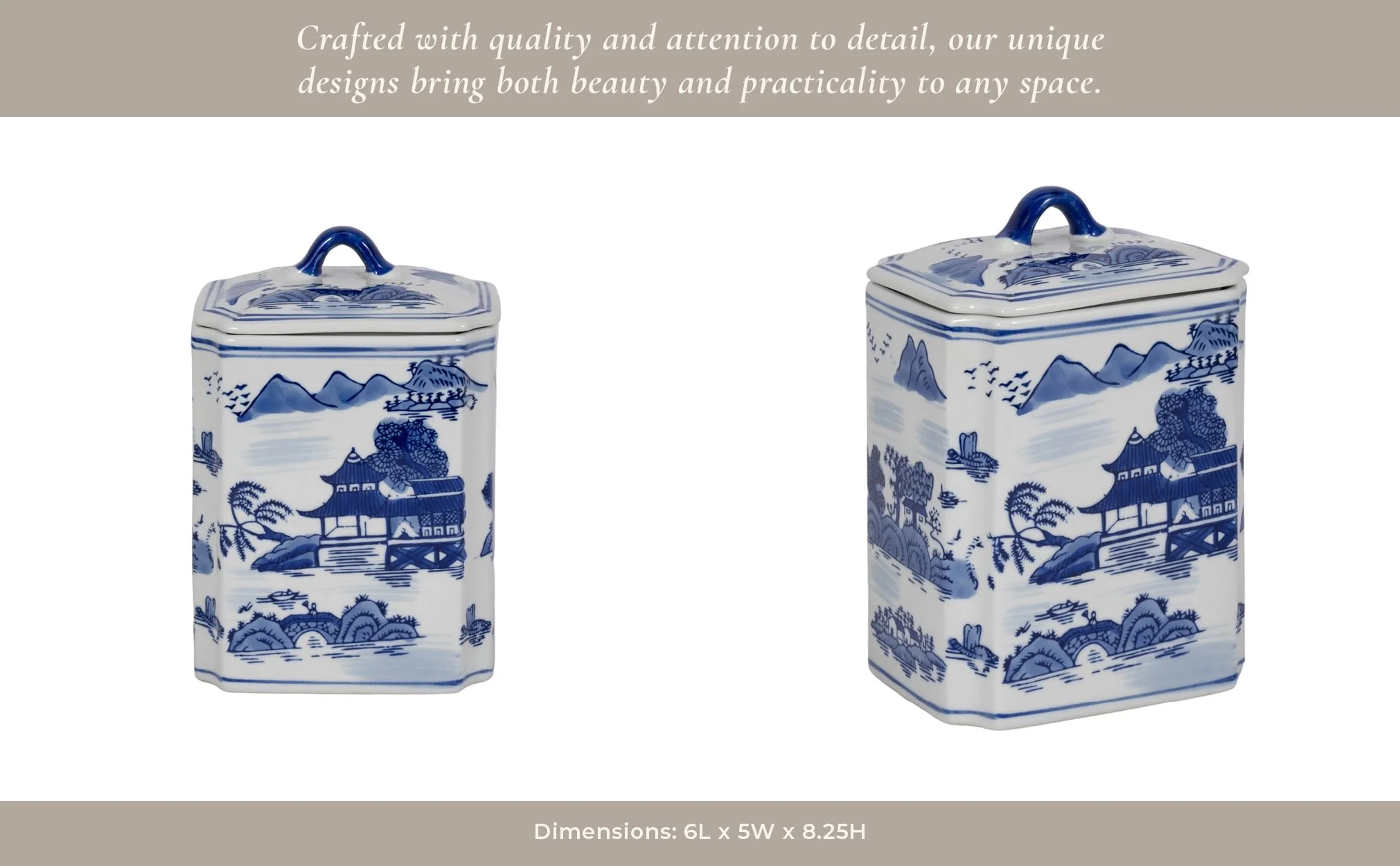 Cer, 8"h Rectangular Jar W/ Lid, Blue - Image 12