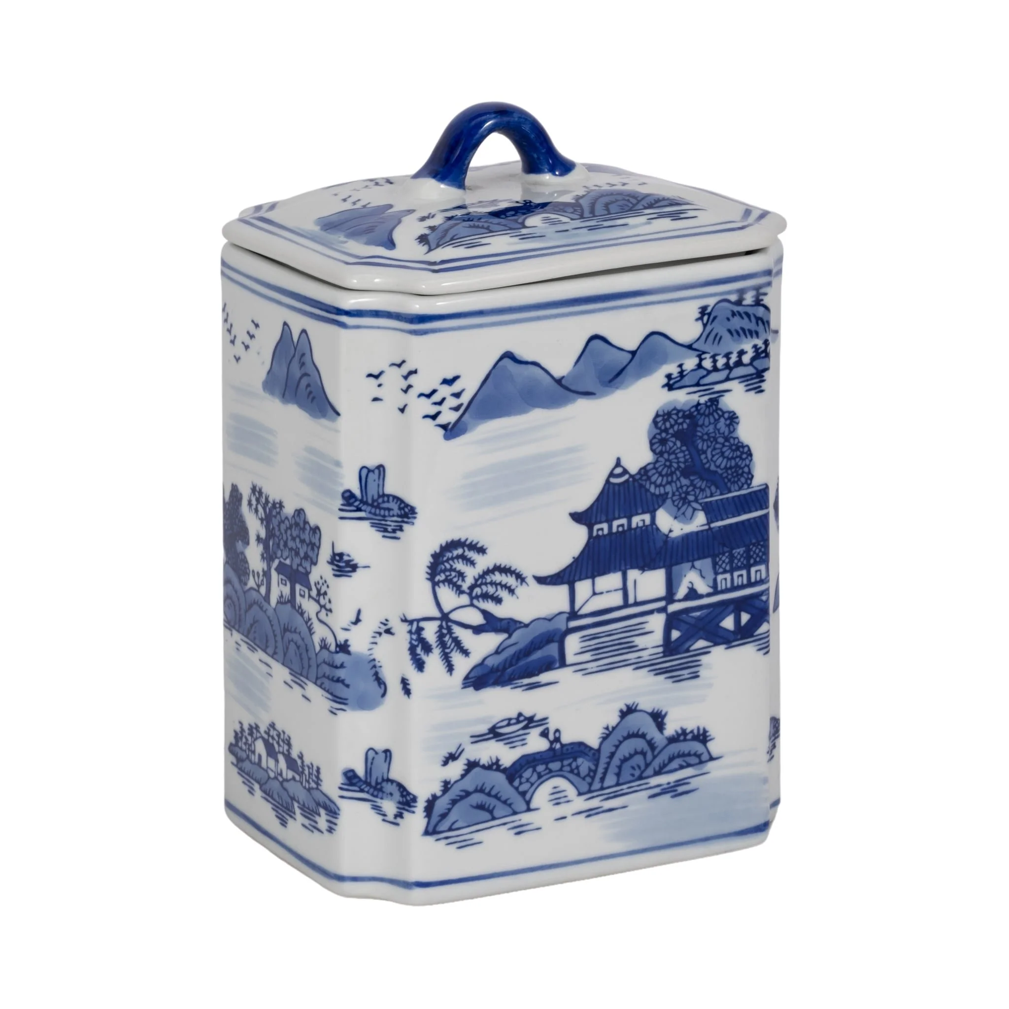 Cer, 8"h Rectangular Jar W/ Lid, Blue - Image 2
