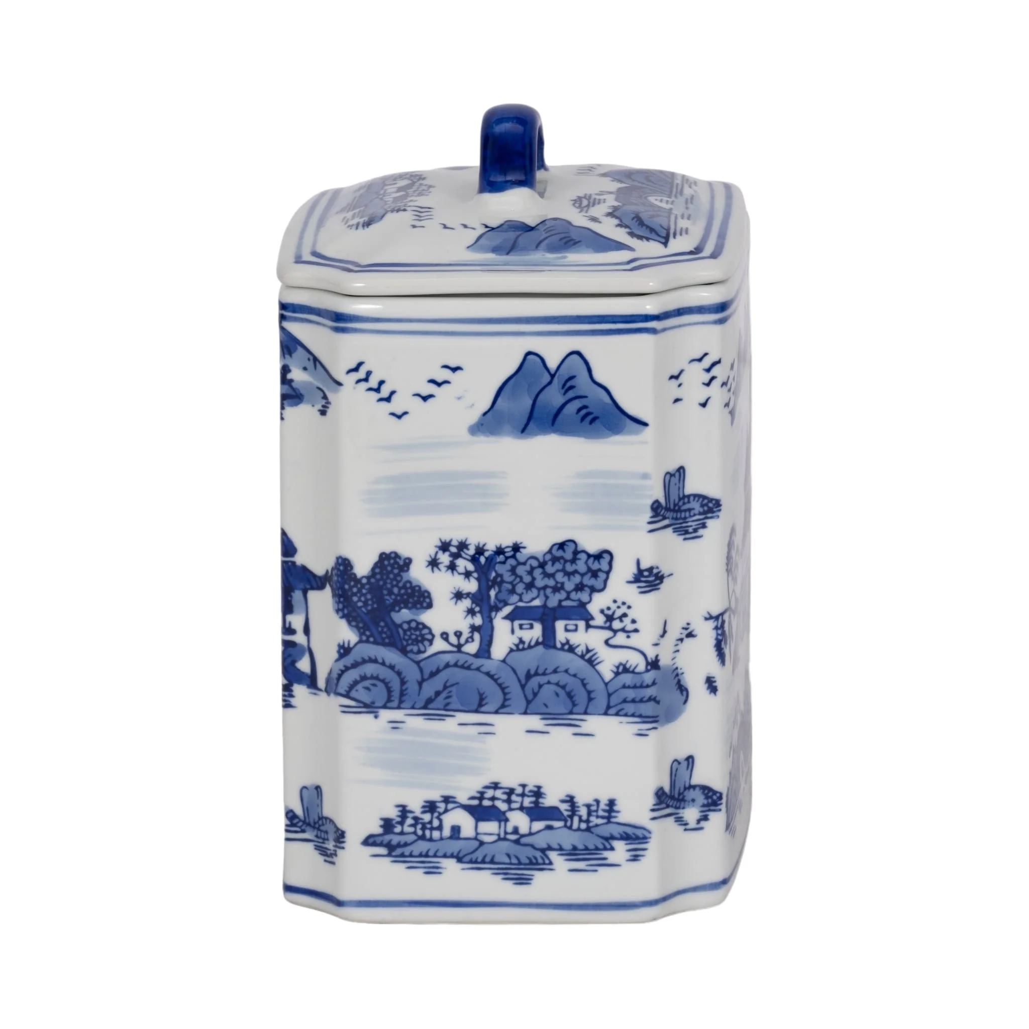 Cer, 8"h Rectangular Jar W/ Lid, Blue - Image 3