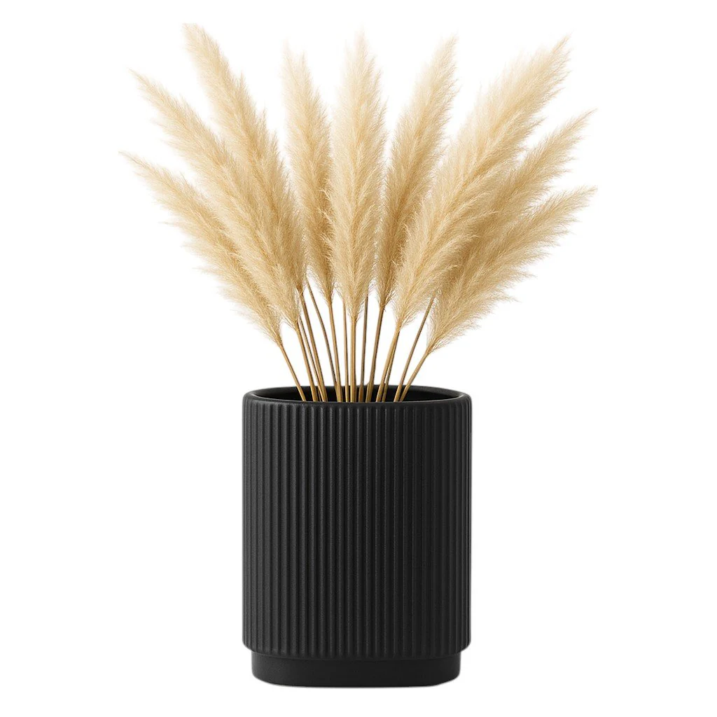 Cer, 8"h Ridged Vase, Black - Image 2