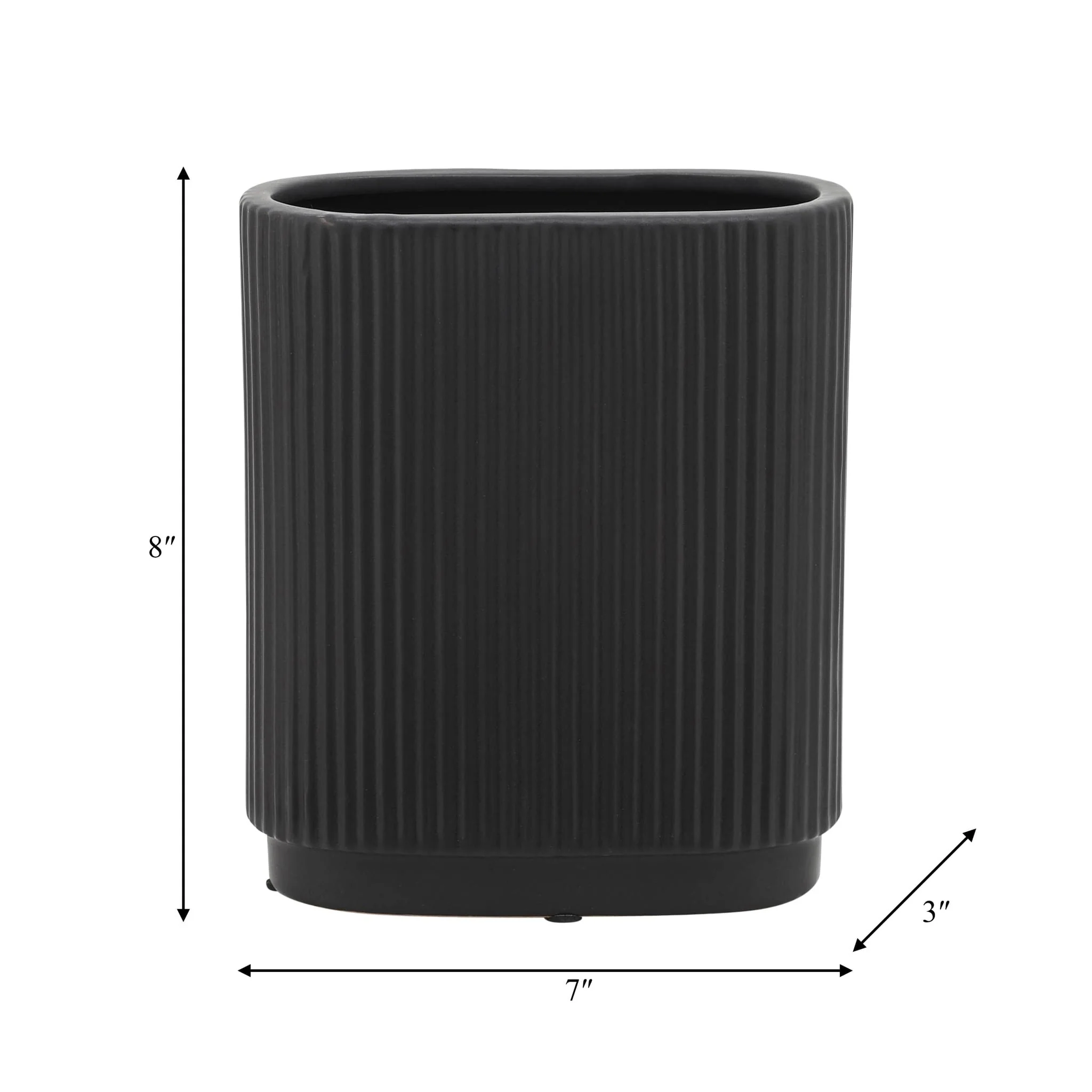 Cer, 8"h Ridged Vase, Black - Image 8