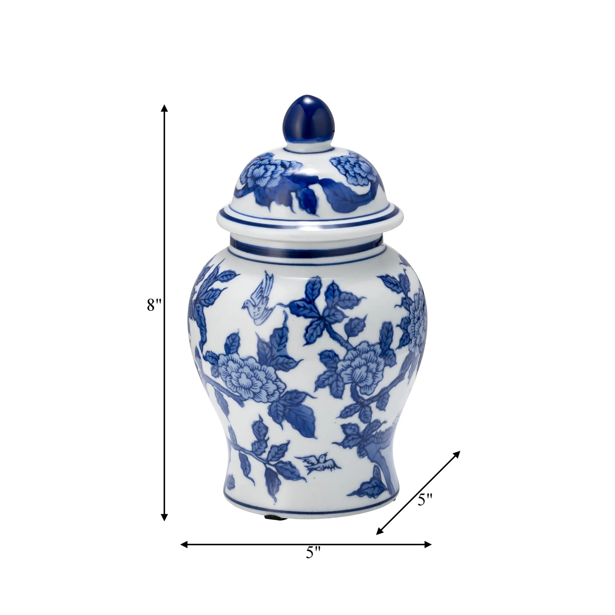 Cer, 8"h Temple Jar, Blue/white - Image 3