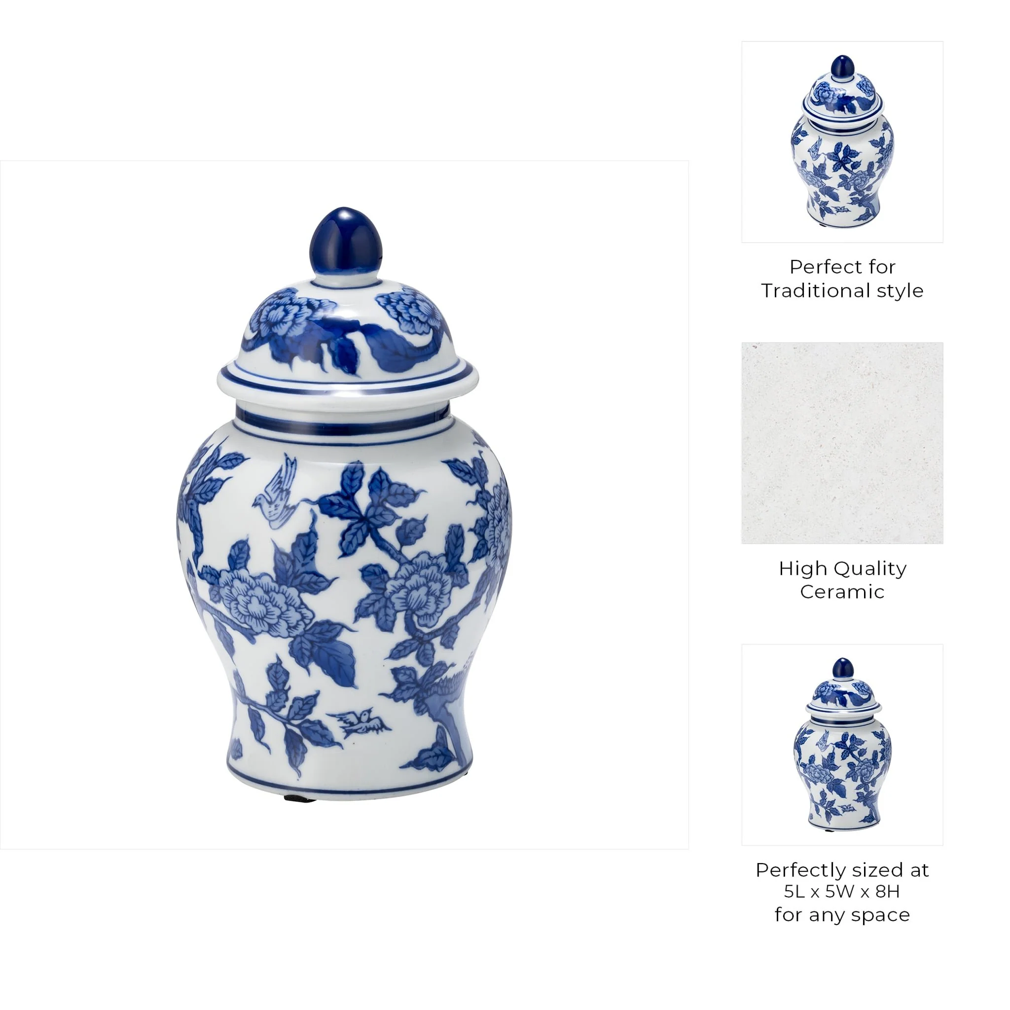 Cer, 8"h Temple Jar, Blue/white - Image 4
