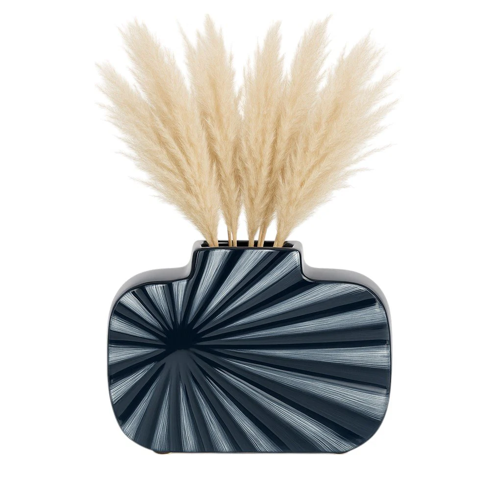 Cer, 8"h Textured Vase, Nvy Blue/cream - Image 2