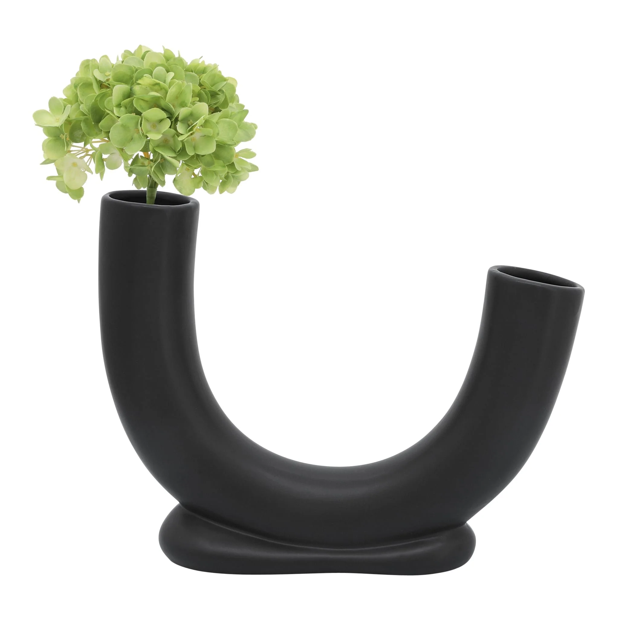 Cer, 8"h U-shaped Vase W/ Base, Black - Image 2