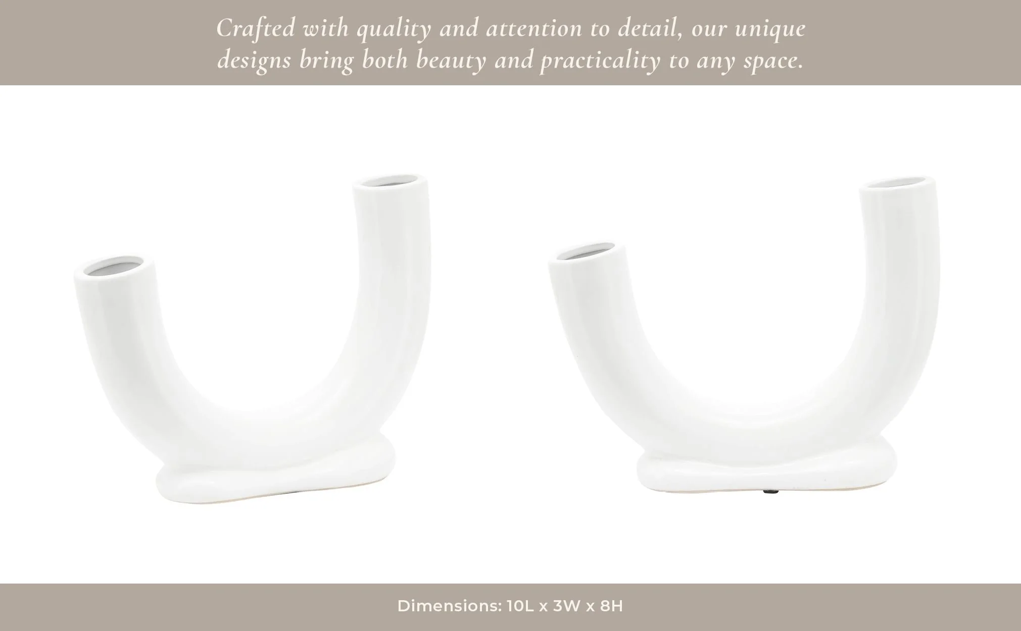 Cer, 8"h U-shaped Vase W/ Base, White - Image 13
