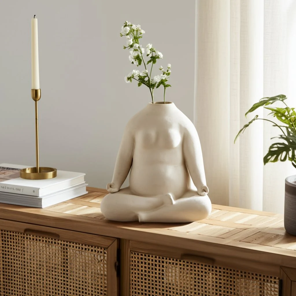 Cer, 8"h  Woman Body Flower Vase, Cream - Image 12