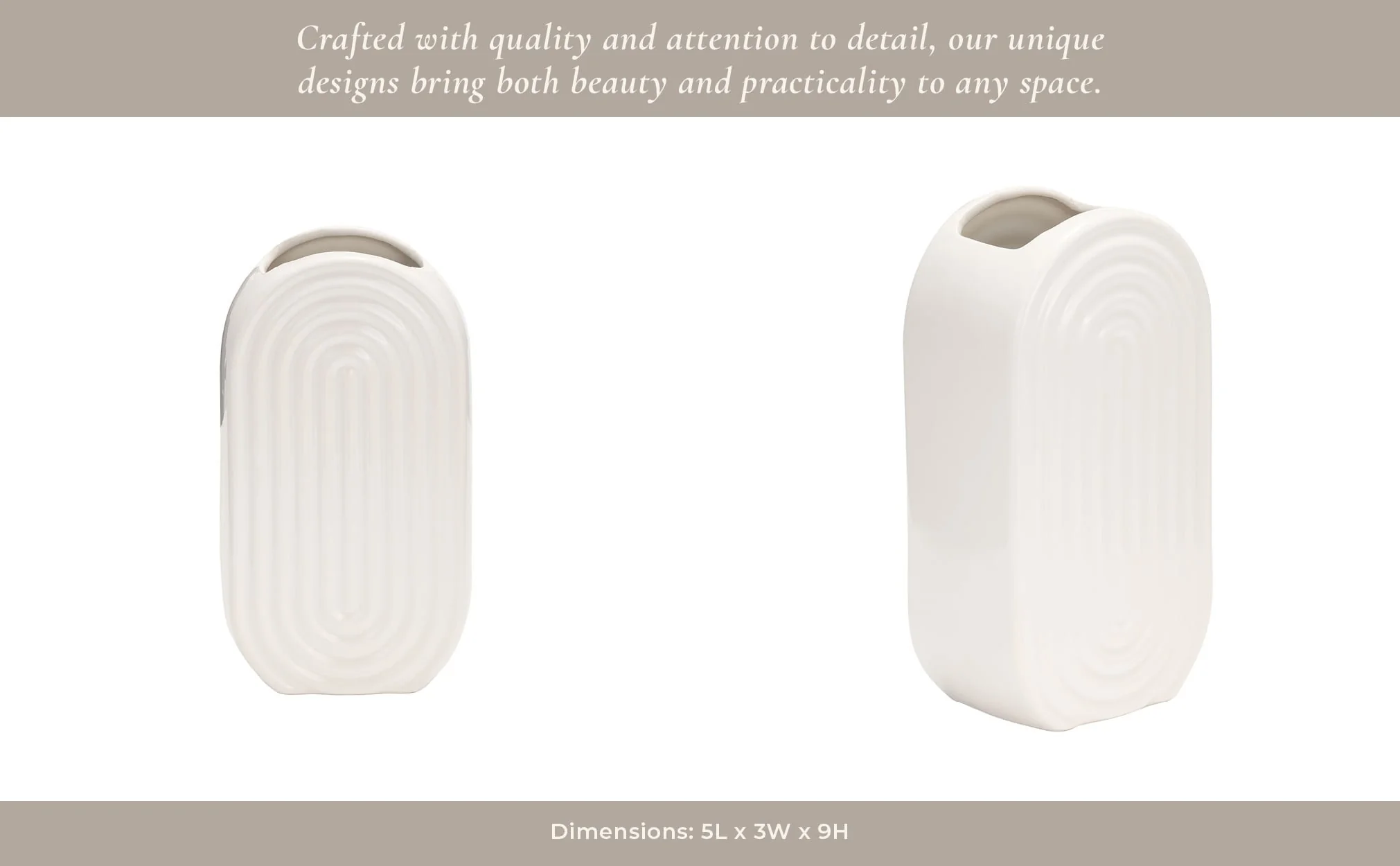 Cer, 9" Oval Ridged Vase, White - Image 12