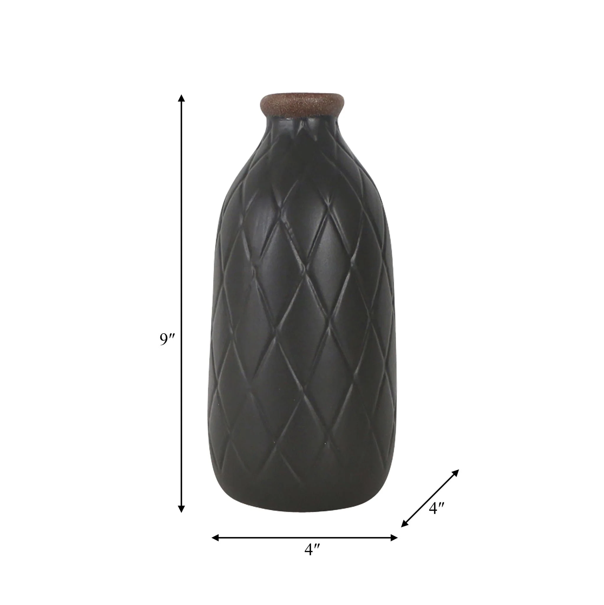 Cer, 9" Plaid Textured Vase, Black - Image 9