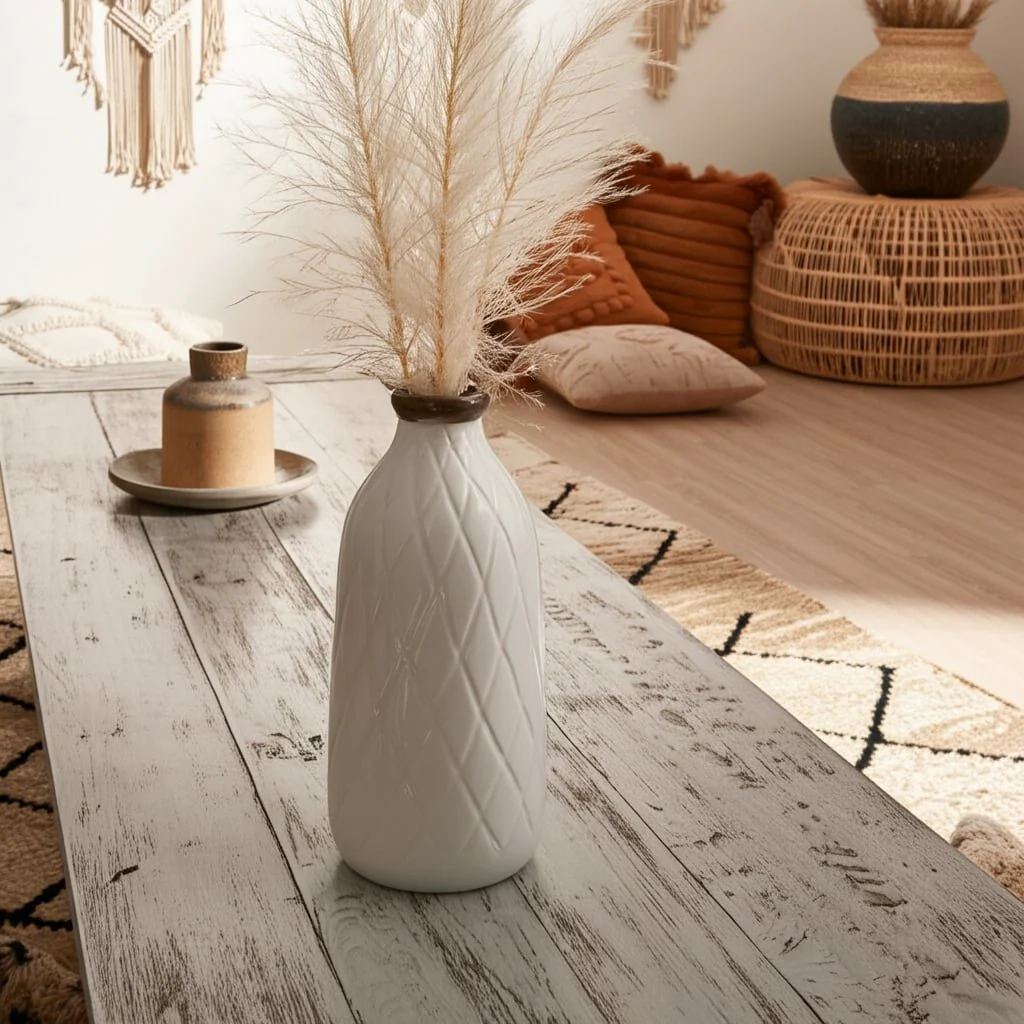 Cer, 9" Plaid Textured Vase, White - Image 15
