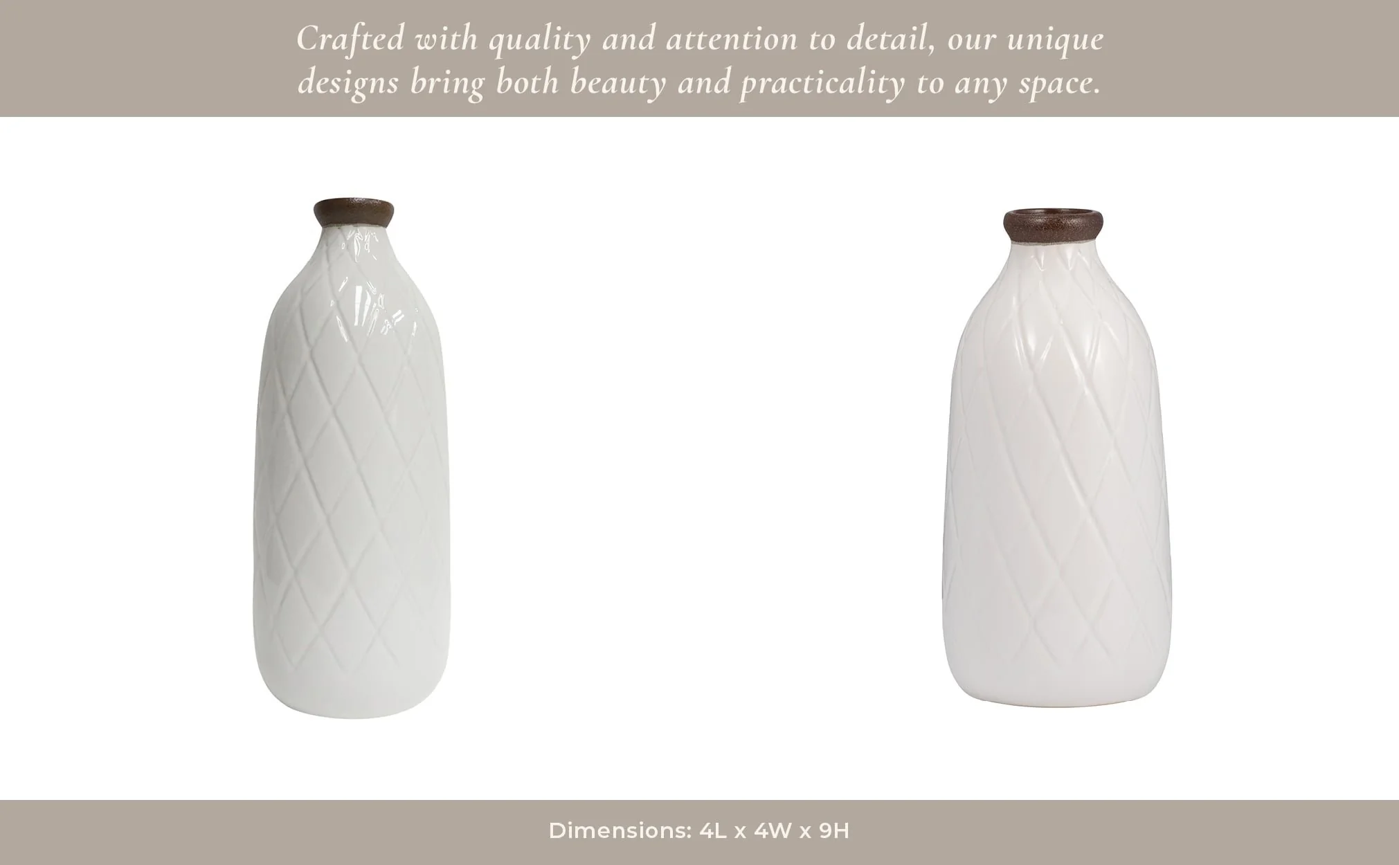 Cer, 9" Plaid Textured Vase, White - Image 16