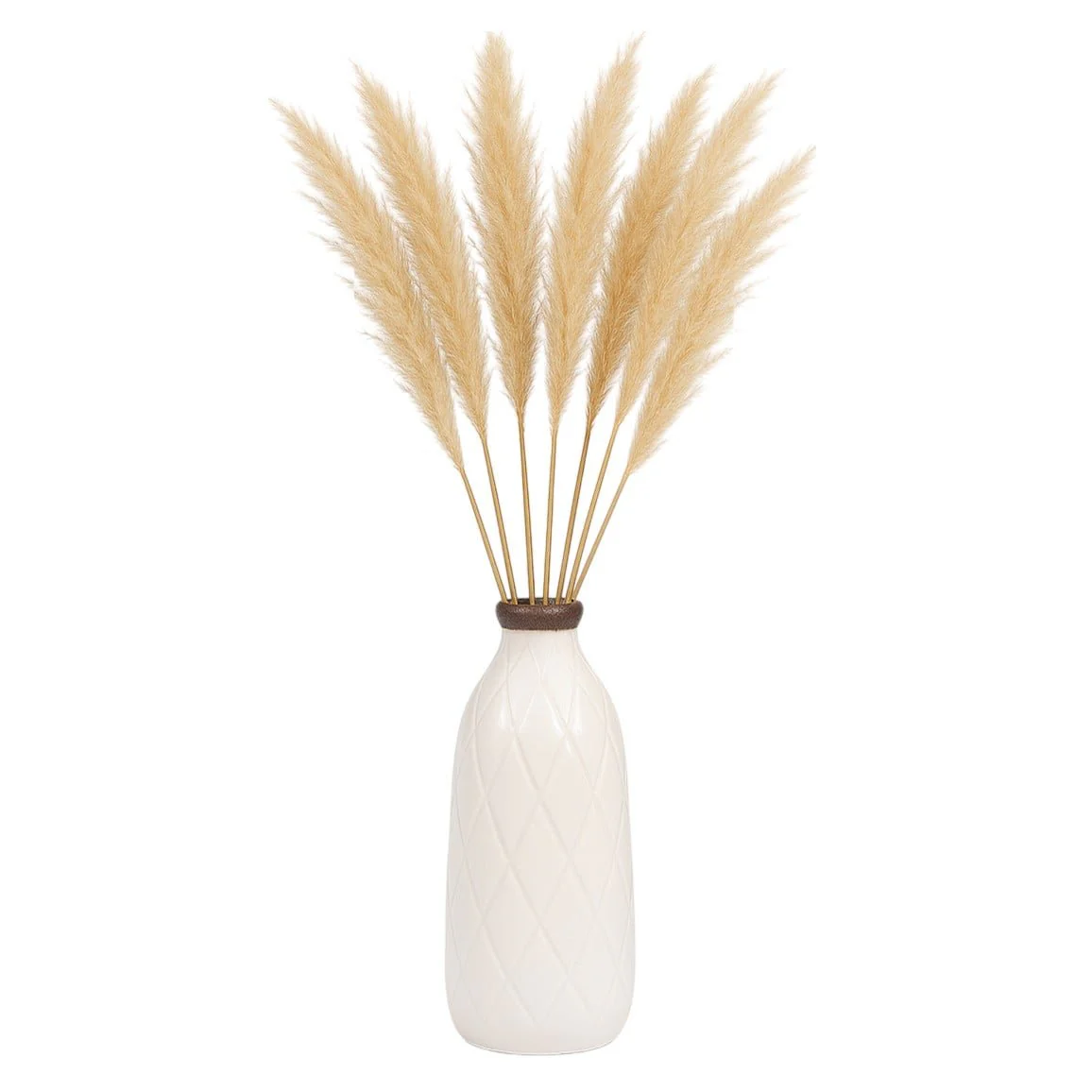 Cer, 9" Plaid Textured Vase, White - Image 2