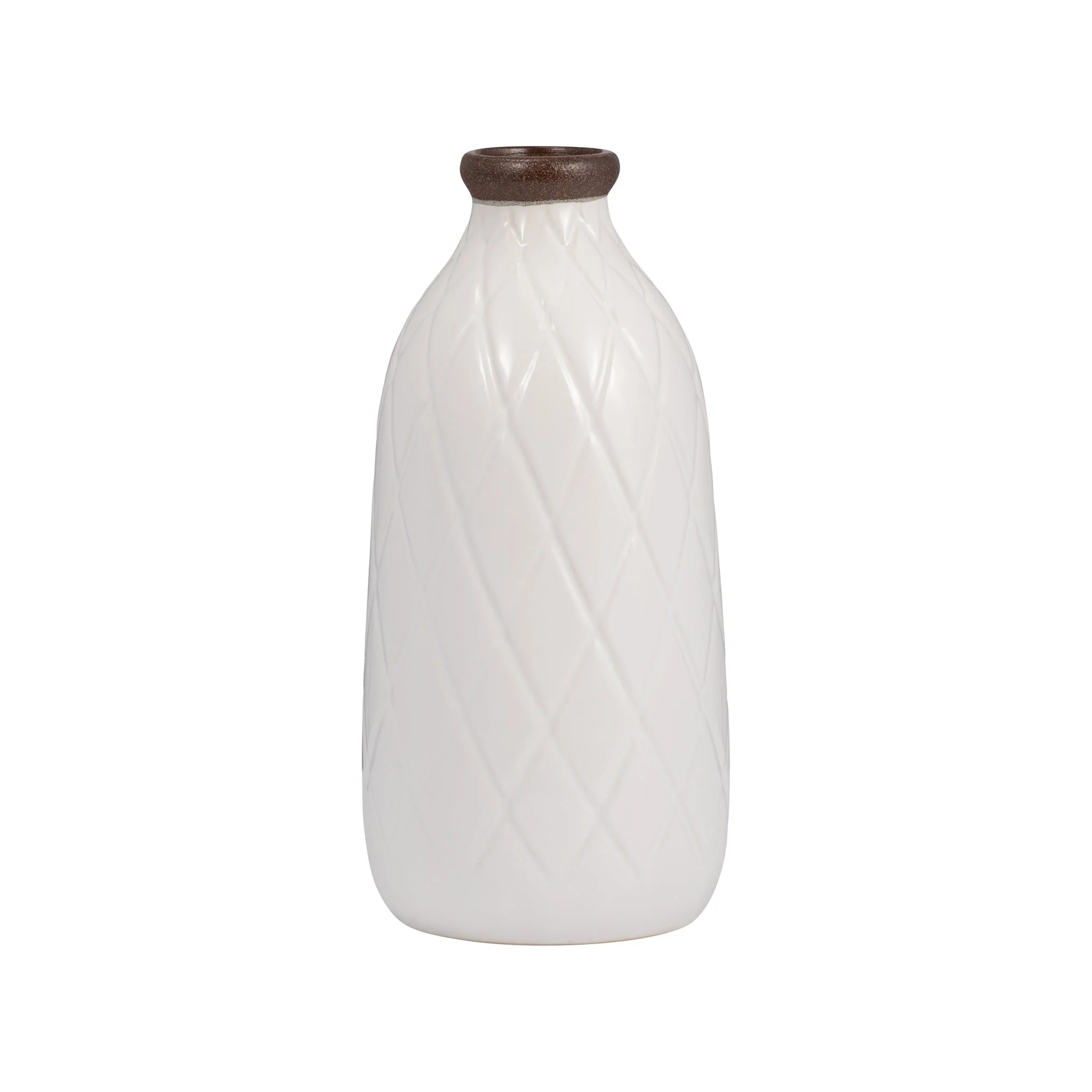 Cer, 9" Plaid Textured Vase, White - Image 3