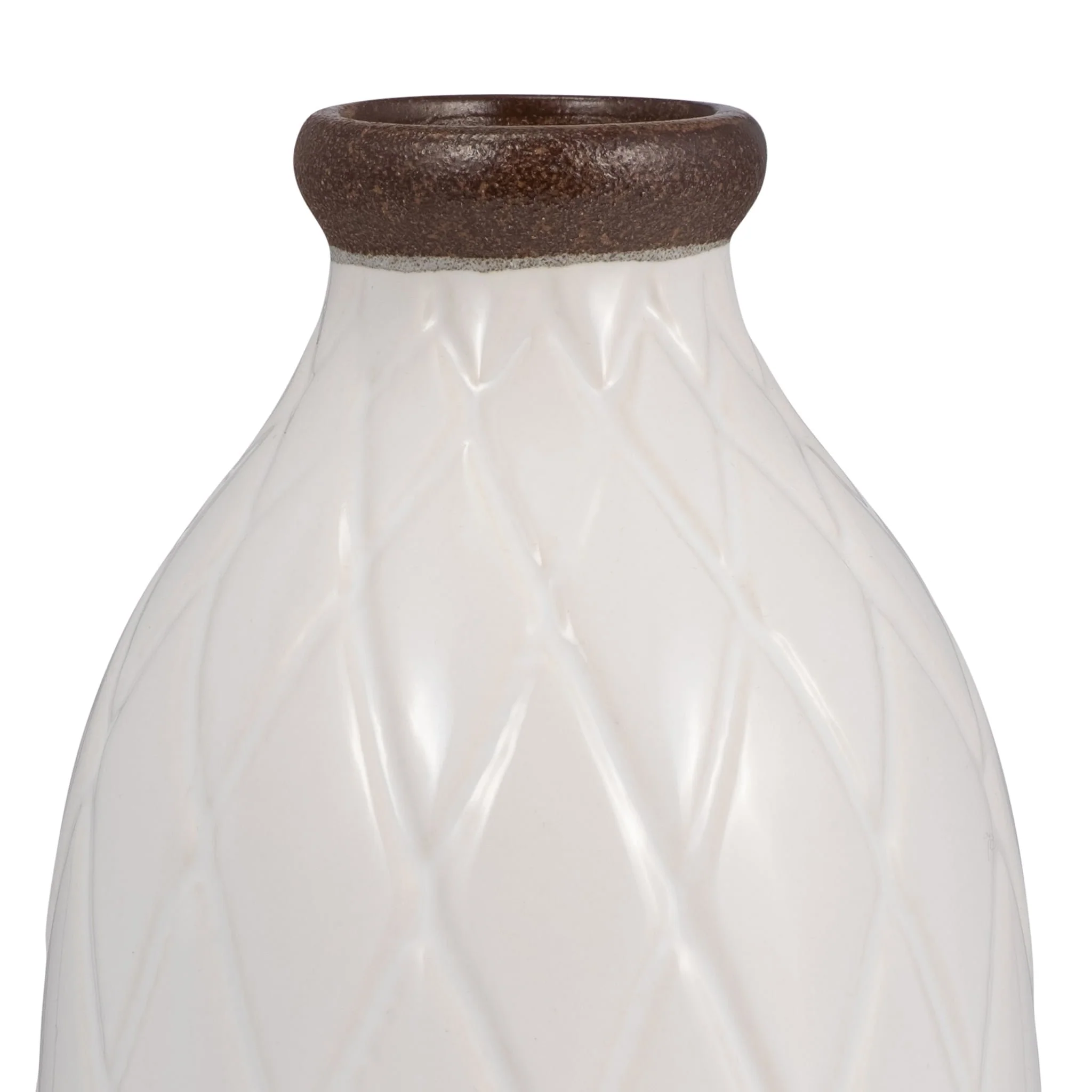 Cer, 9" Plaid Textured Vase, White - Image 4