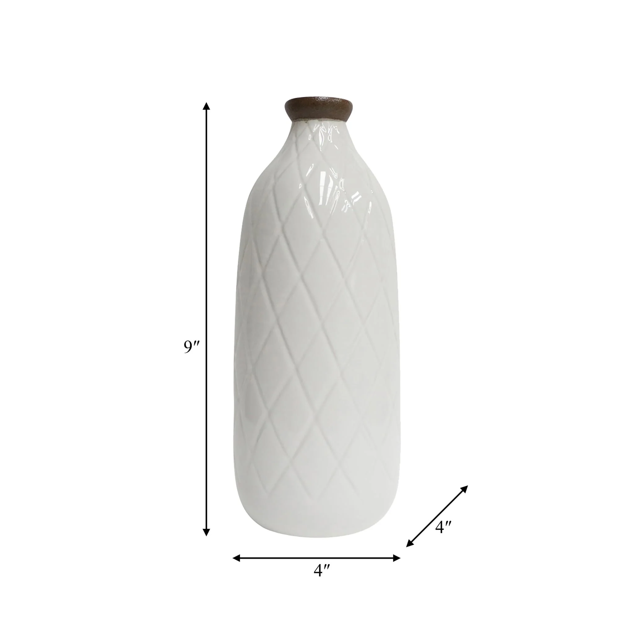 Cer, 9" Plaid Textured Vase, White - Image 9