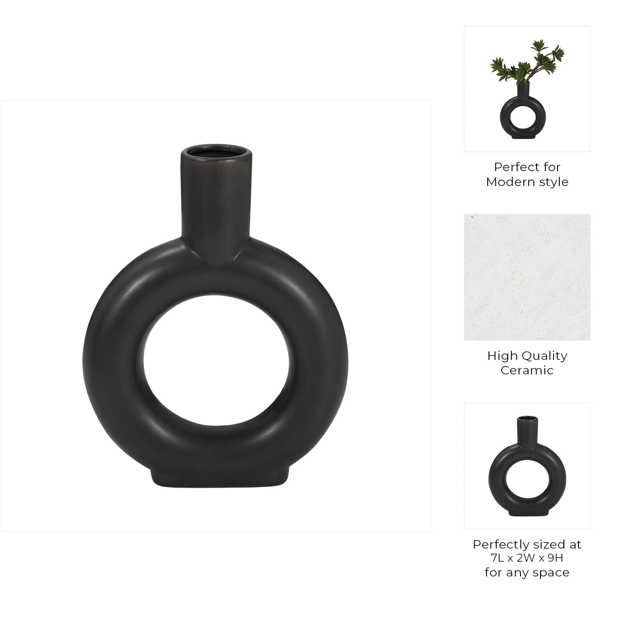 Cer, 9" Round Cut-out Vase, Black - Image 9