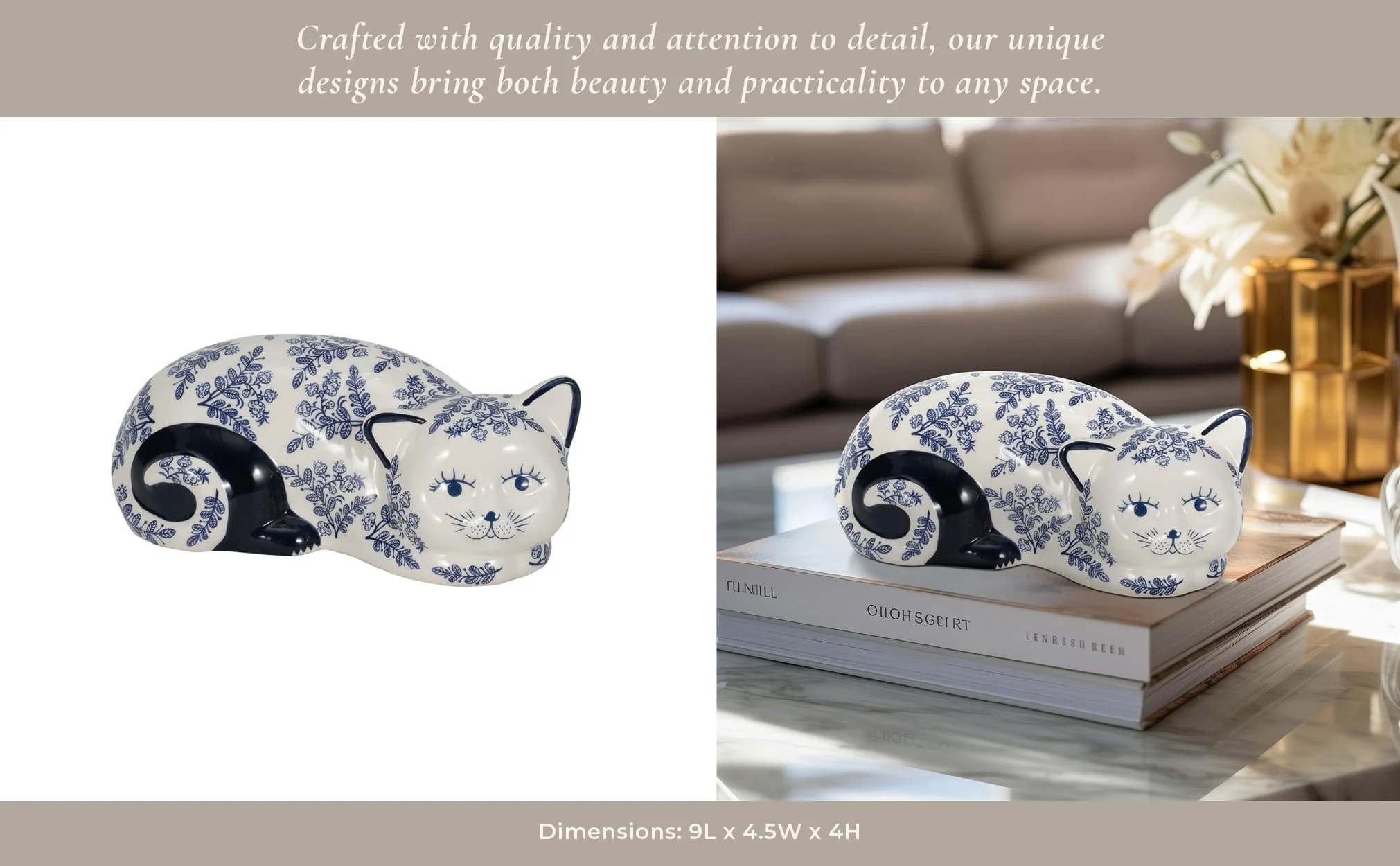 Cer, 9" Sleeping Chinoiserie Cat, Blue/white - Image 12