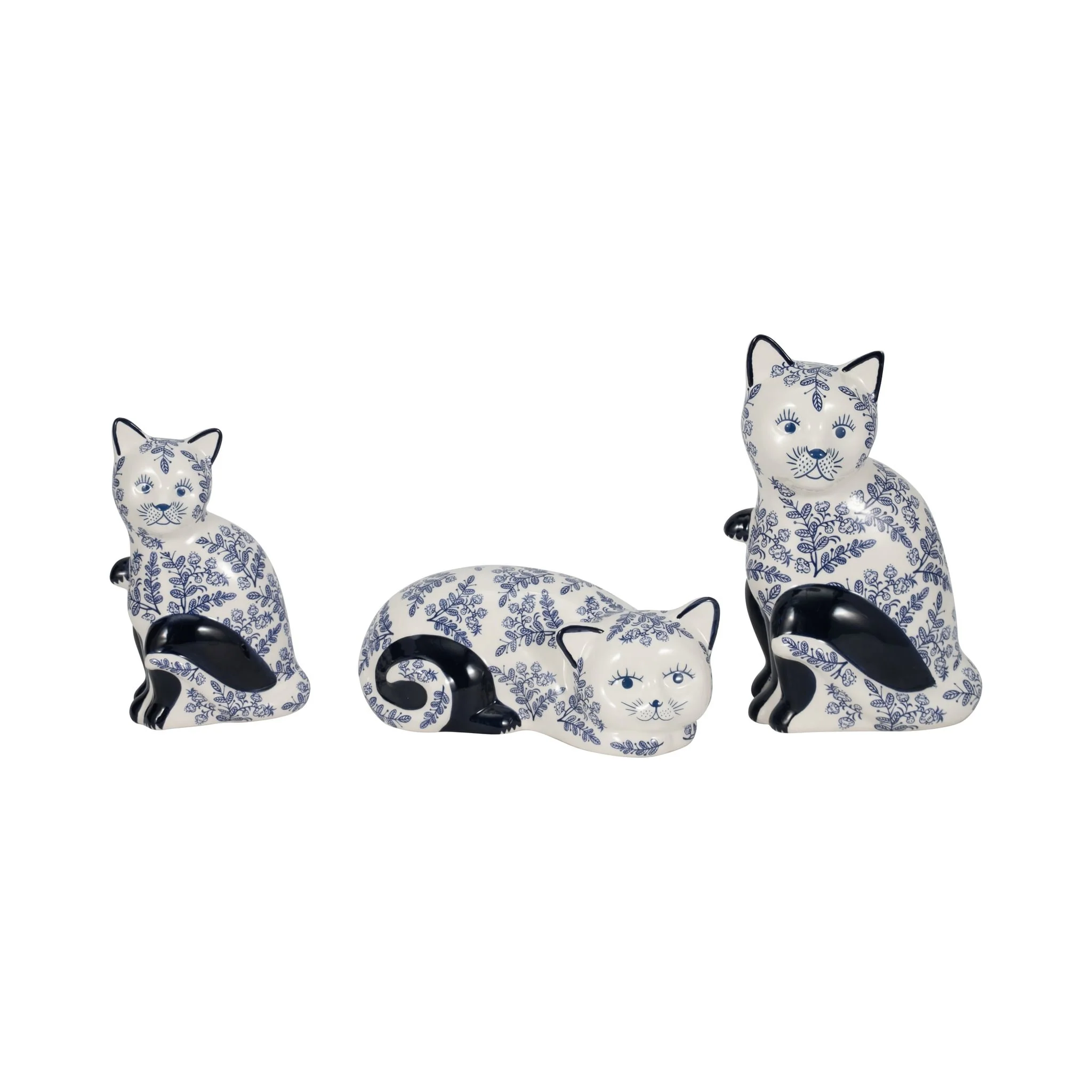 Cer, 9" Sleeping Chinoiserie Cat, Blue/white - Image 8