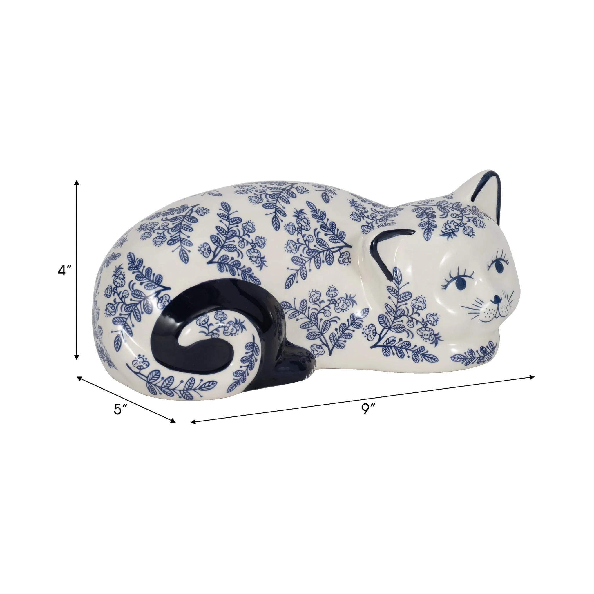 Cer, 9" Sleeping Chinoiserie Cat, Blue/white - Image 9